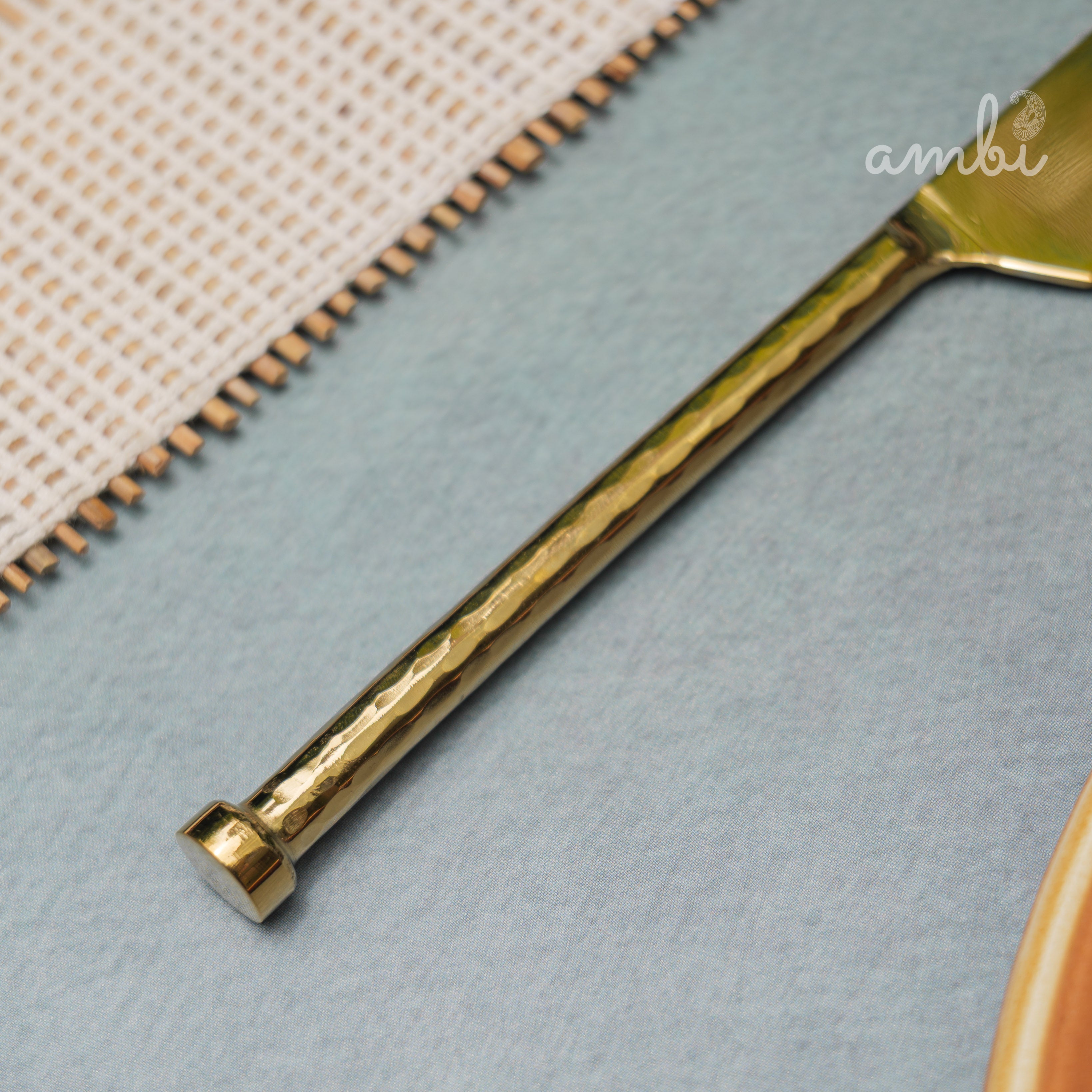 Elegant Handcrafted Heavy Pure Brass Plated Heavy Steel Cutlery Set of 5