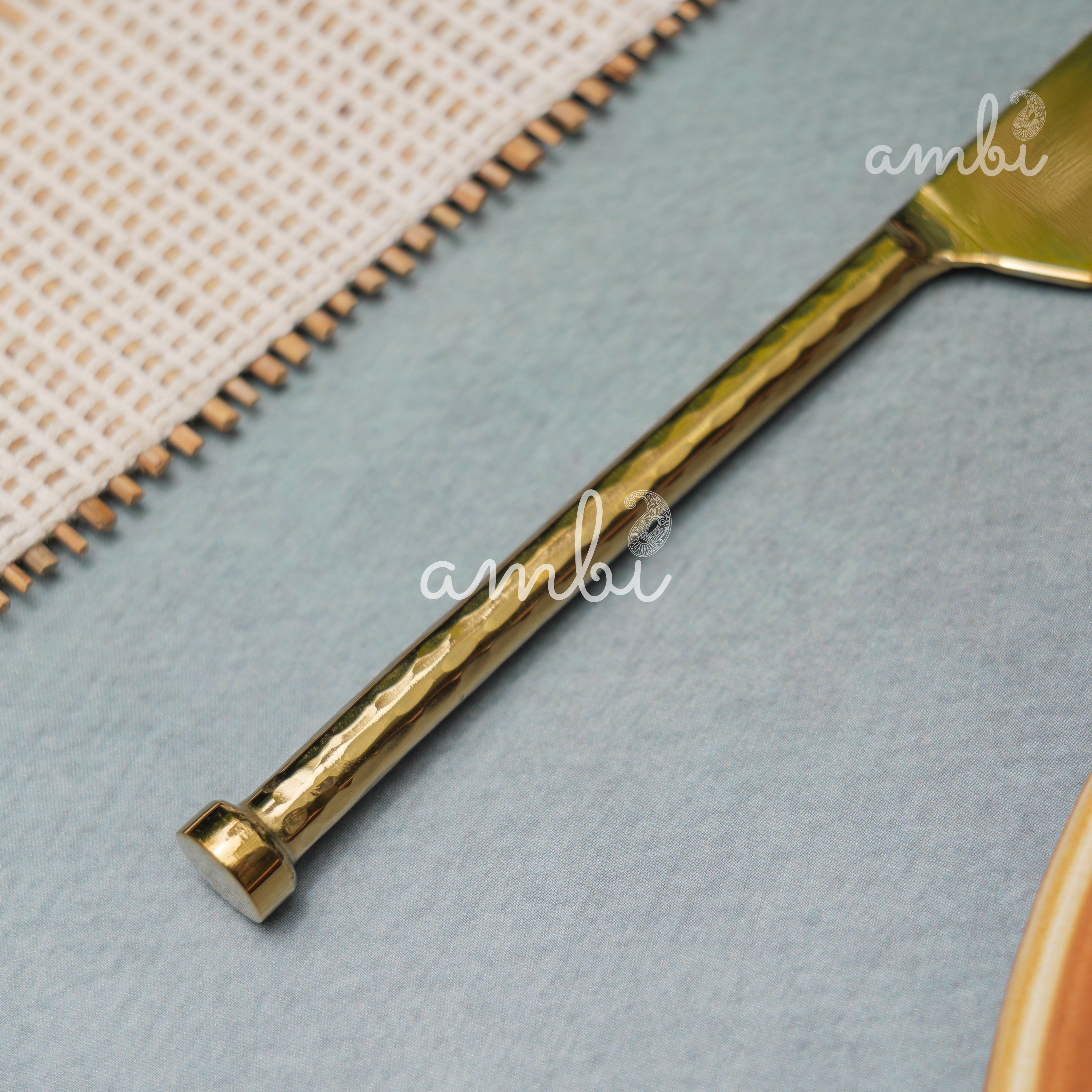 Elegant Handcrafted Heavy Pure Brass Plated Heavy Steel Cutlery Set of 5