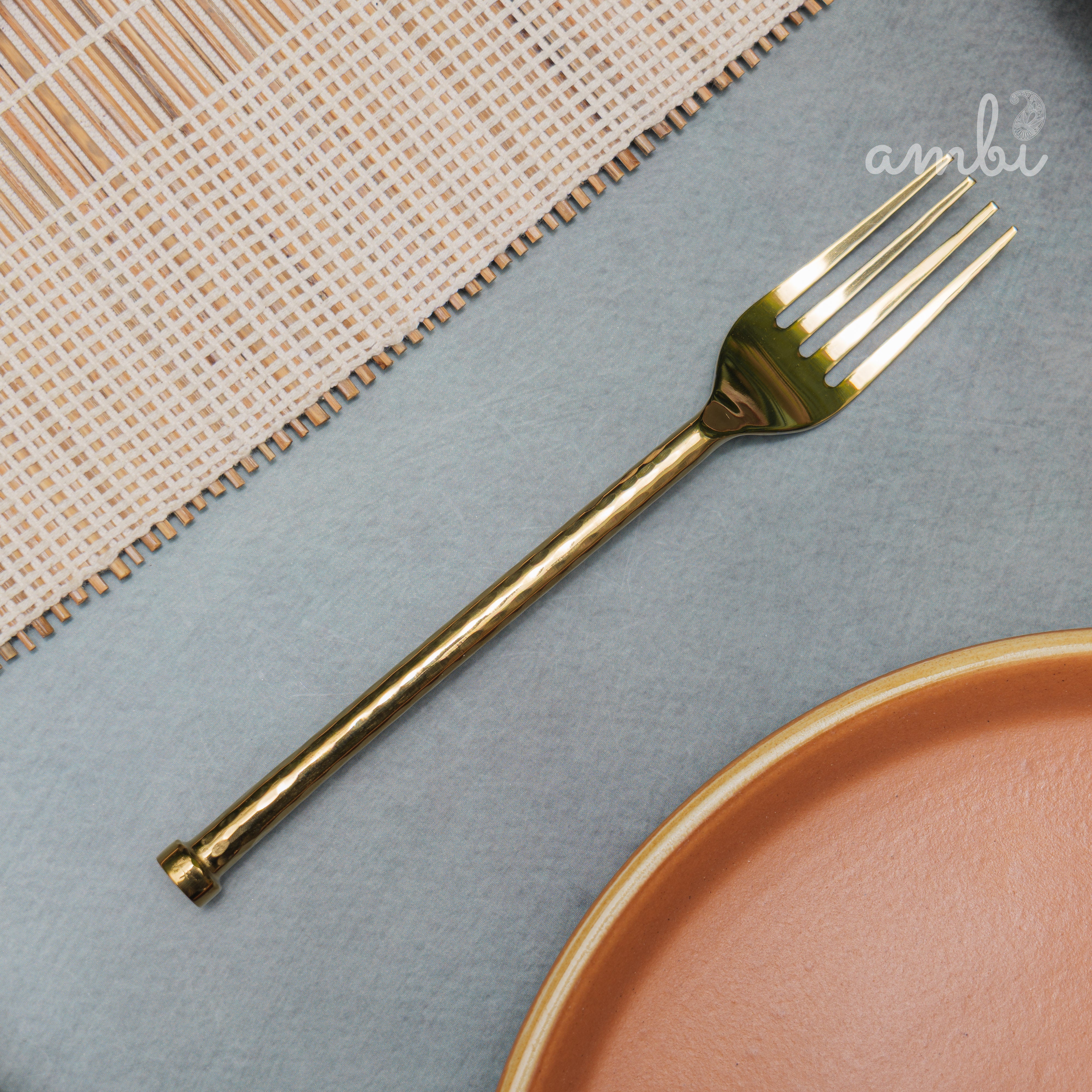 Elegant Handcrafted Heavy Pure Brass Plated Heavy Steel Cutlery Set of 5