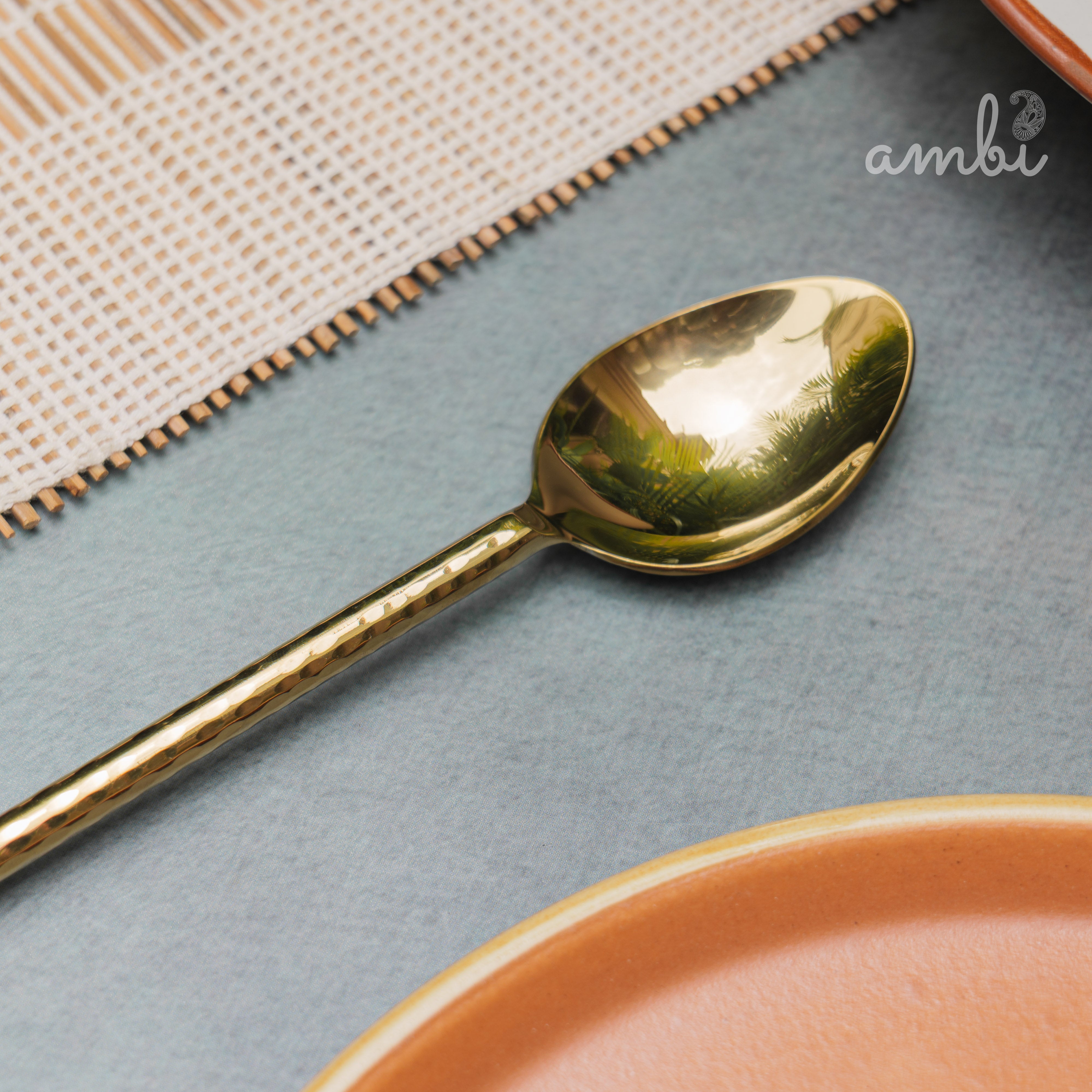 Elegant Handcrafted Heavy Pure Brass Plated Heavy Steel Cutlery Set of 5