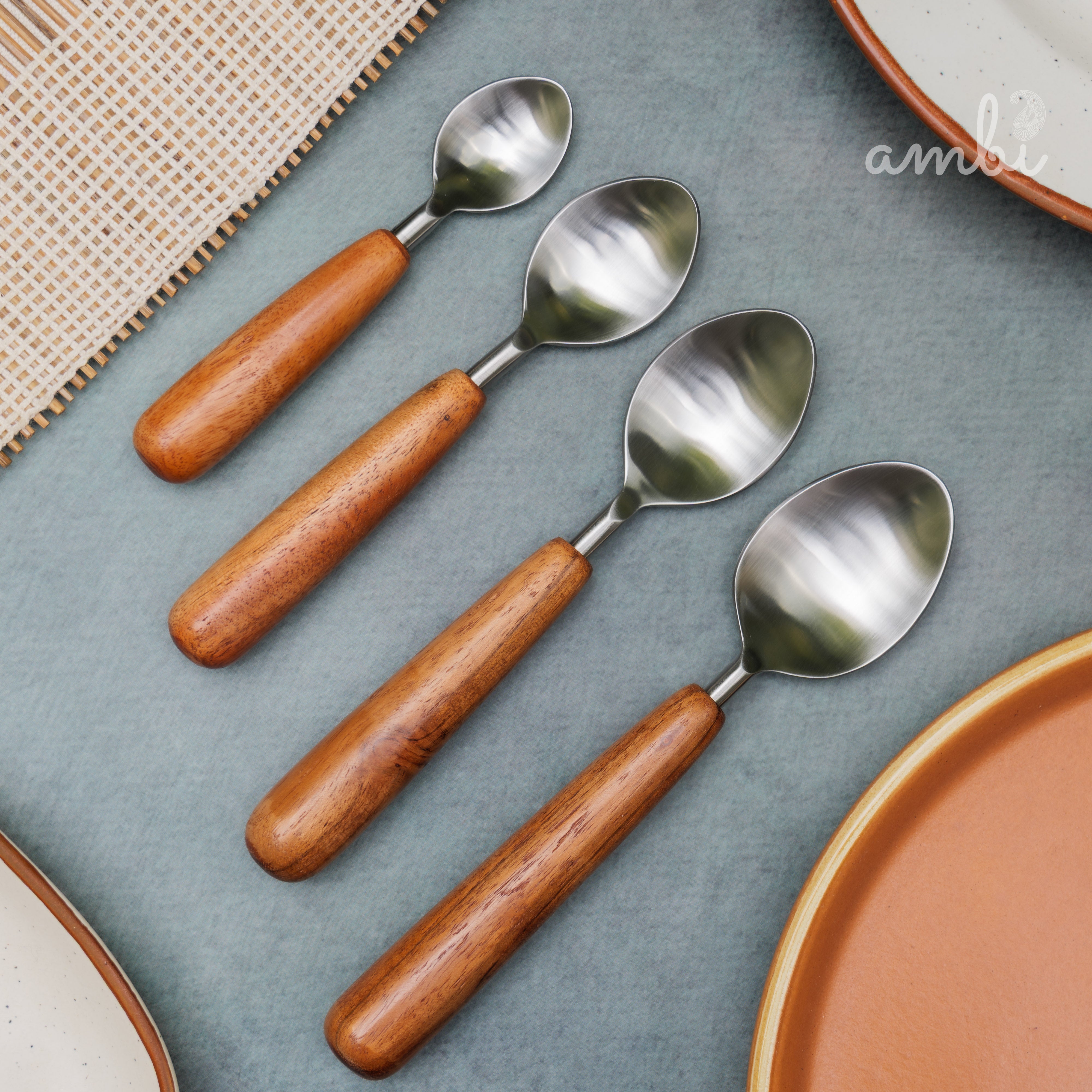Handcrafted Steel Silver Cutlery Set of 8 with Wooden Handle