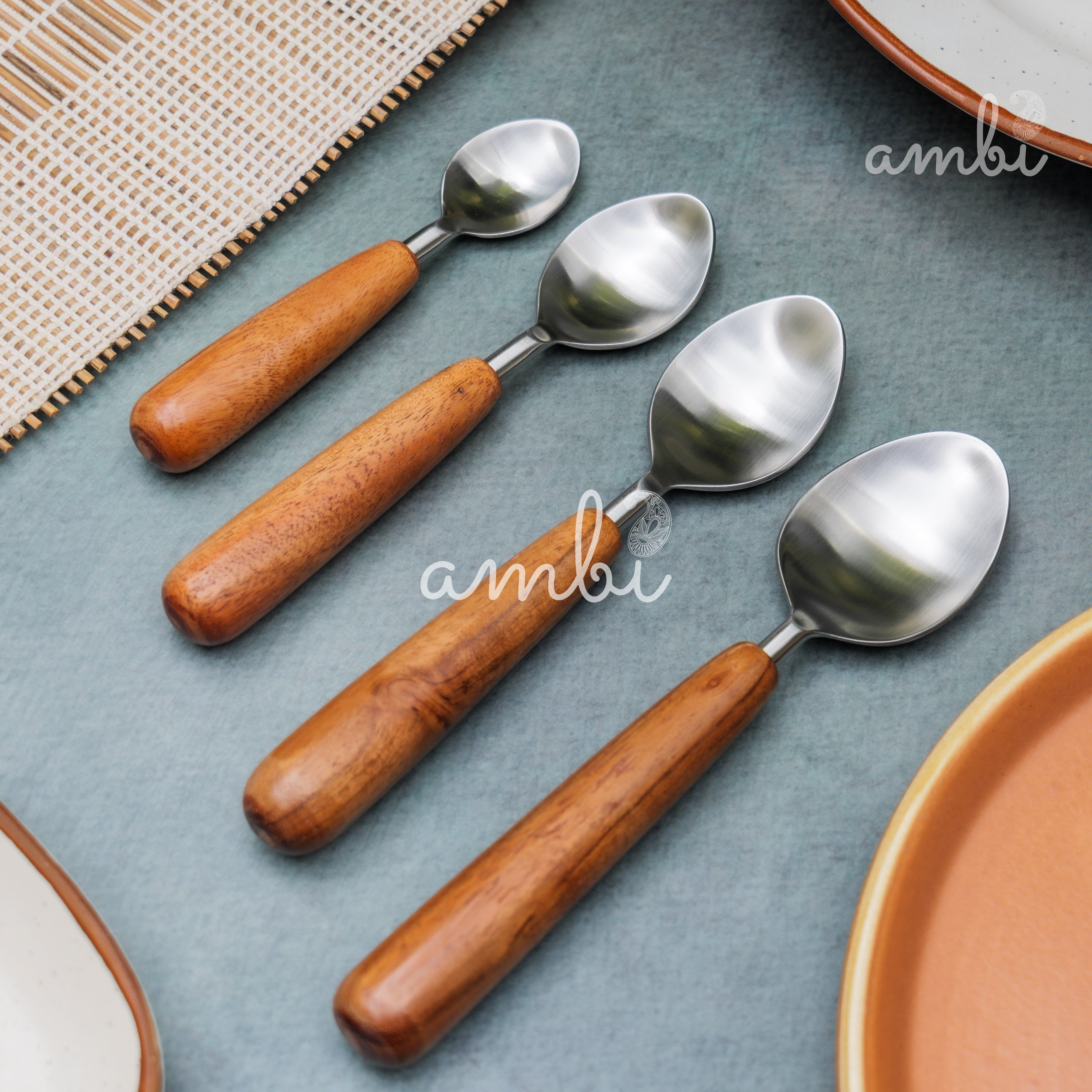 Handcrafted Steel Silver Cutlery Set of 8 with Wooden Handle