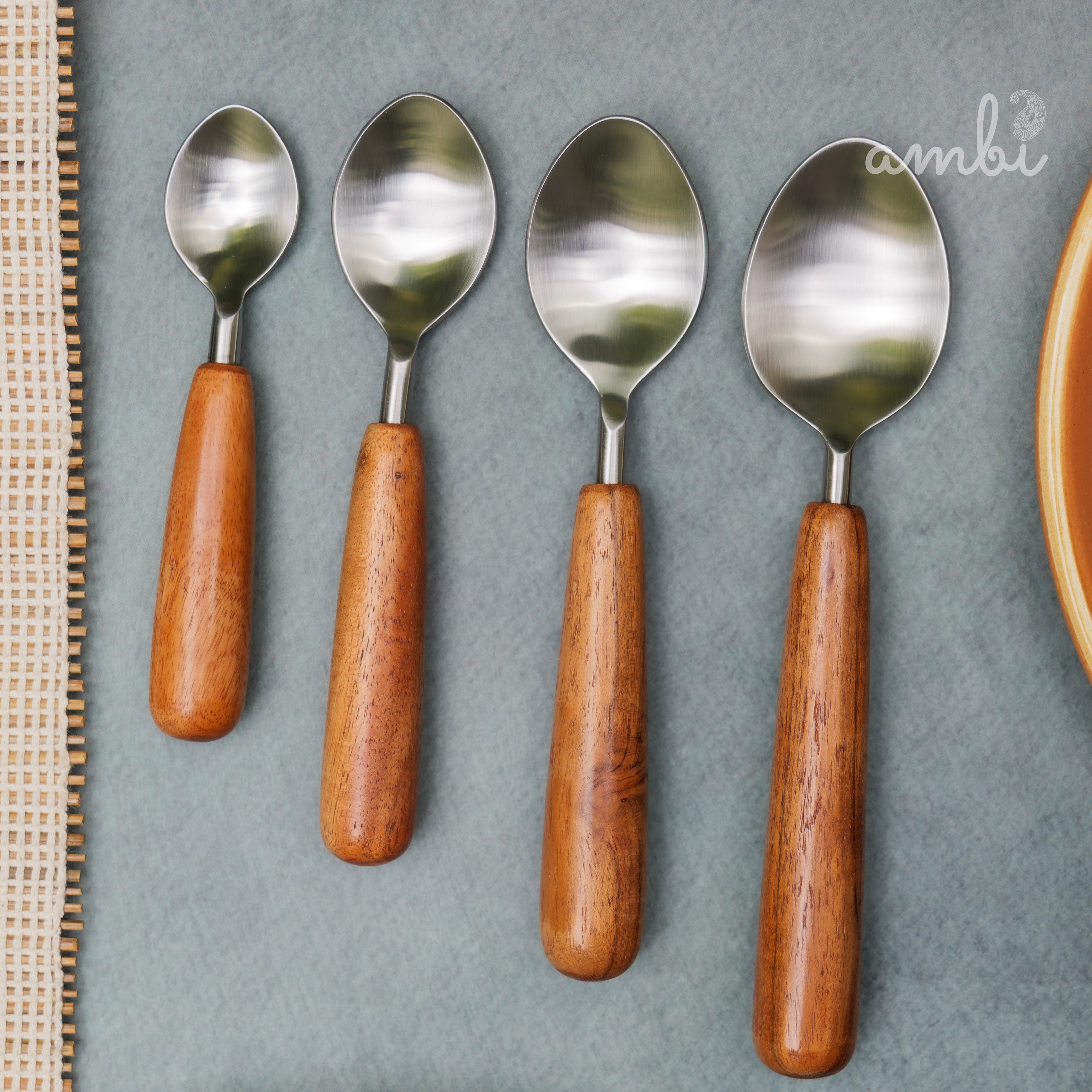 Handcrafted Steel Silver Cutlery Set of 8 with Wooden Handle