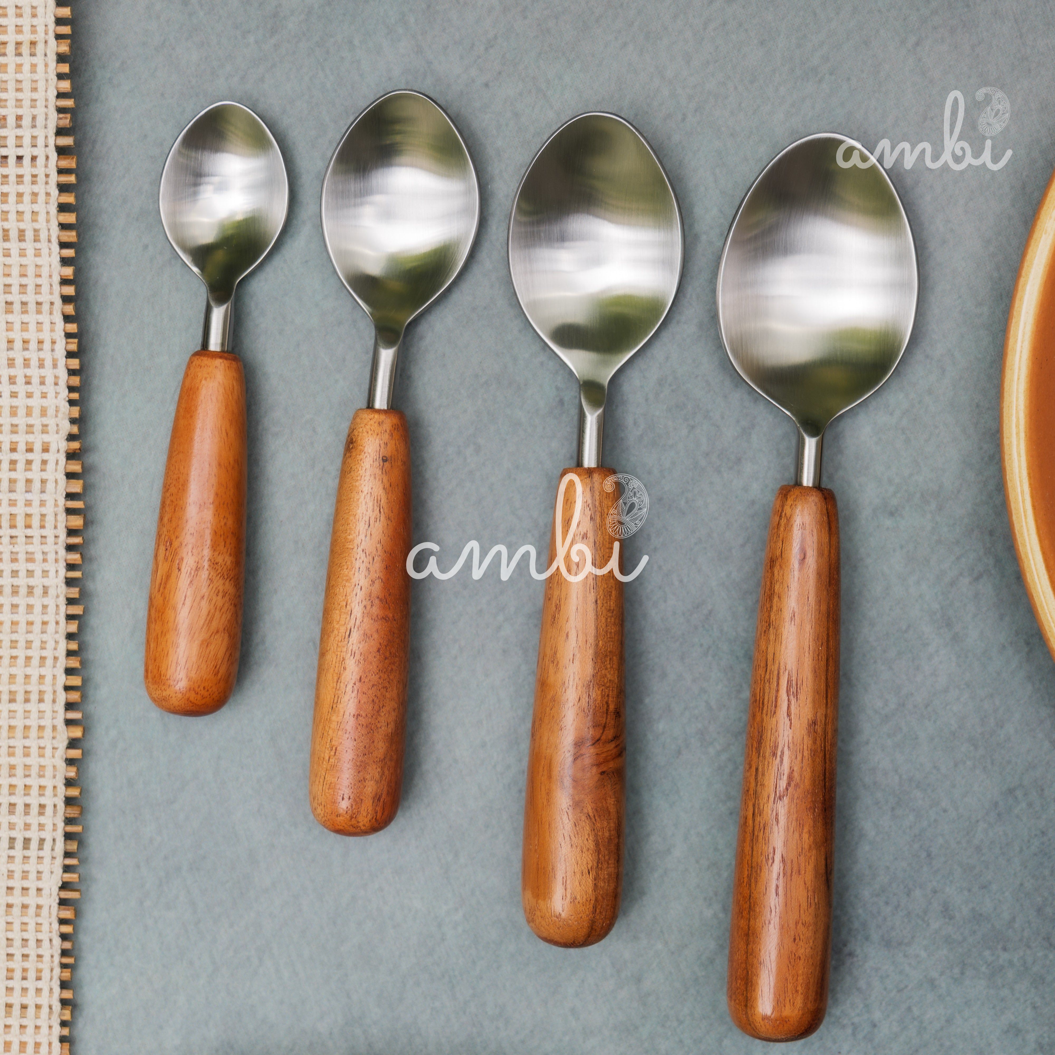 Handcrafted Steel Silver Cutlery Set of 8 with Wooden Handle