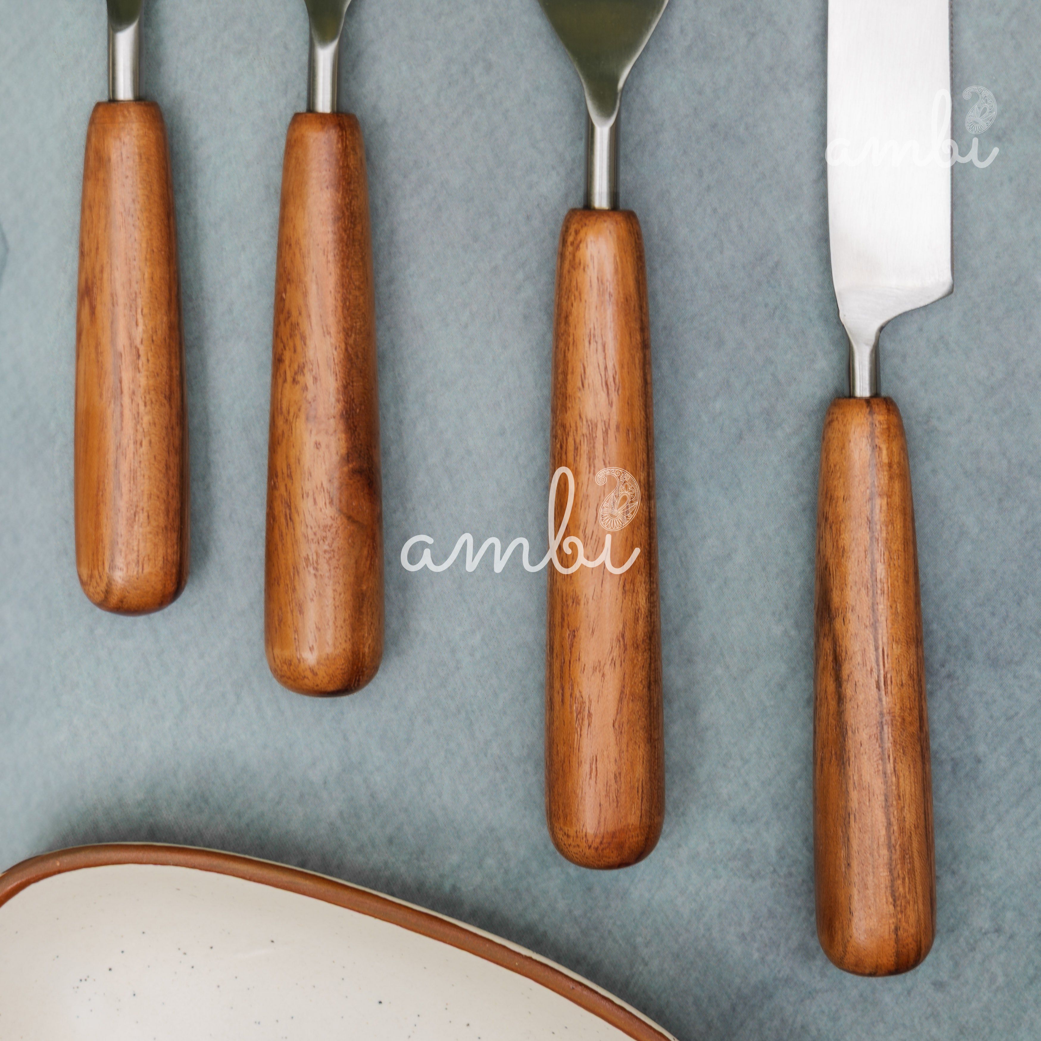 Handcrafted Steel Silver Cutlery Set of 8 with Wooden Handle