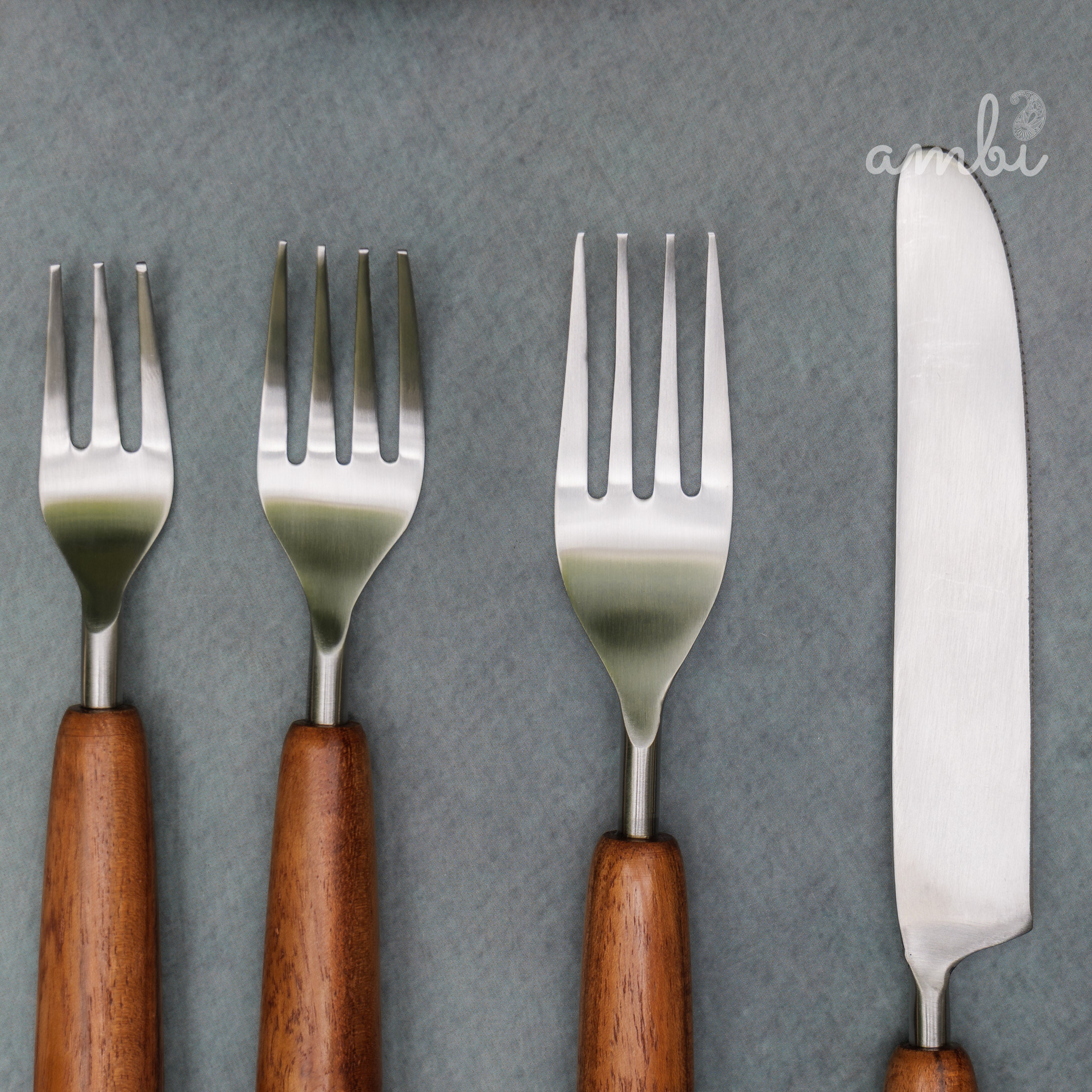 Handcrafted Steel Silver Cutlery Set of 8 with Wooden Handle