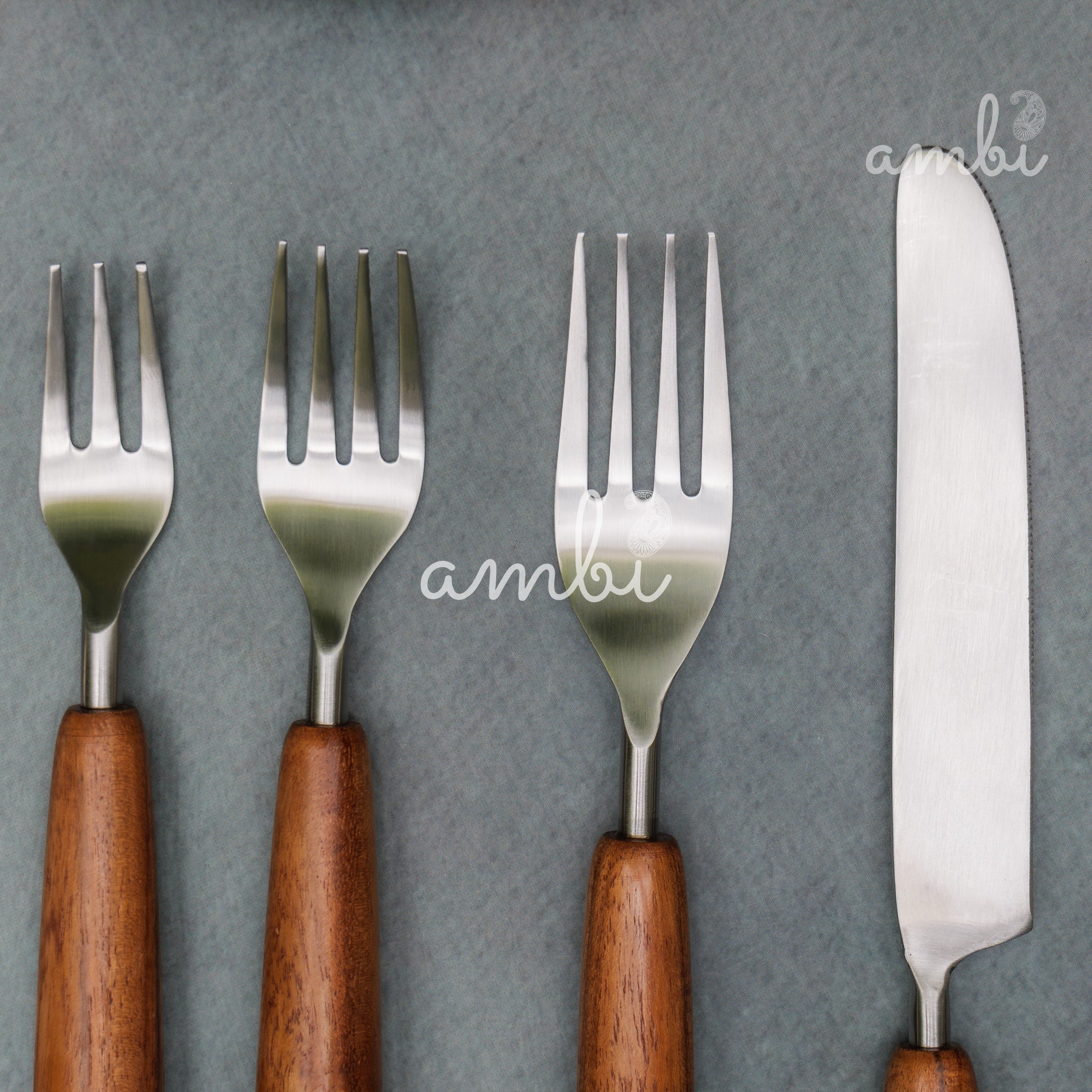 Handcrafted Steel Silver Cutlery Set of 8 with Wooden Handle
