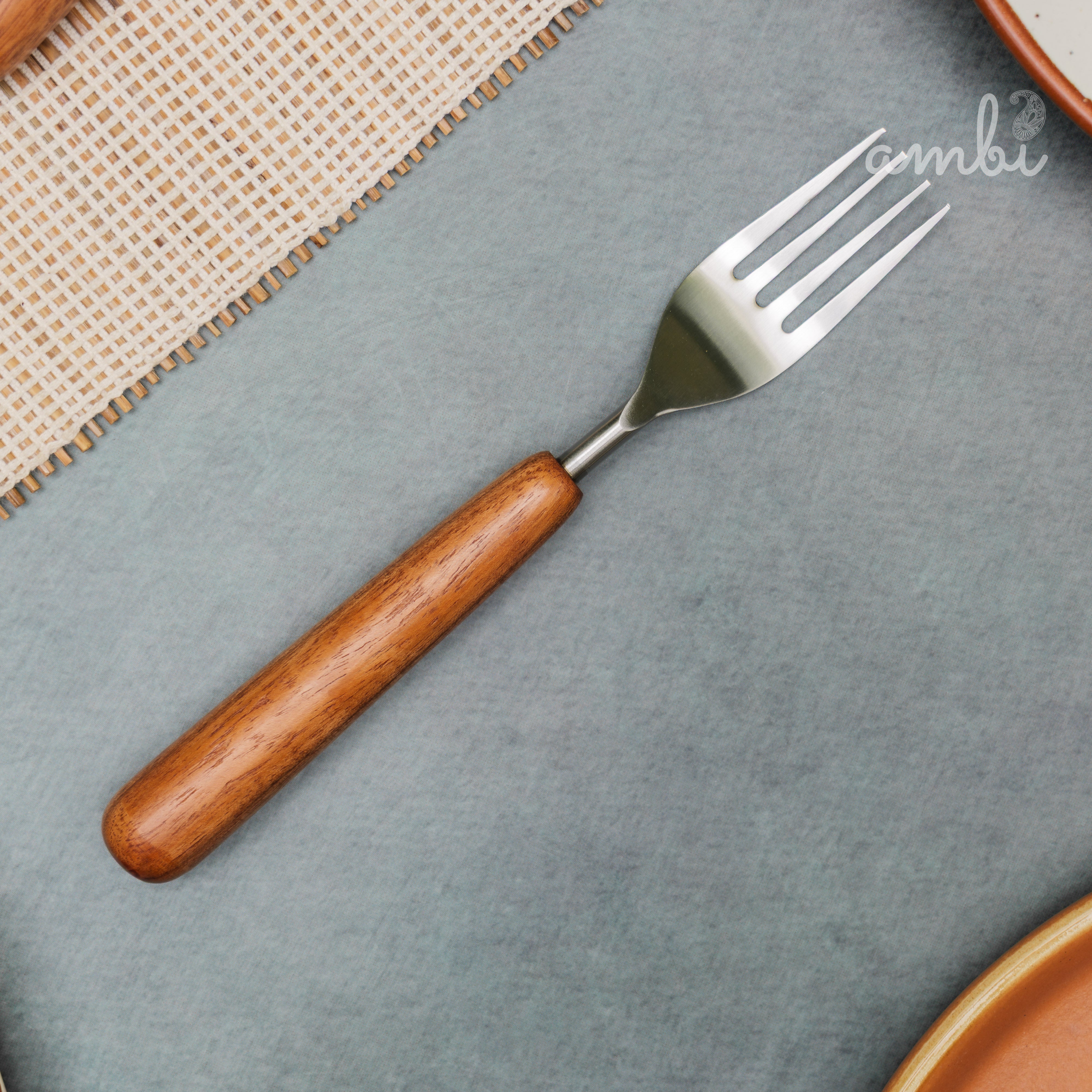 Handcrafted Steel Silver Cutlery Set of 8 with Wooden Handle