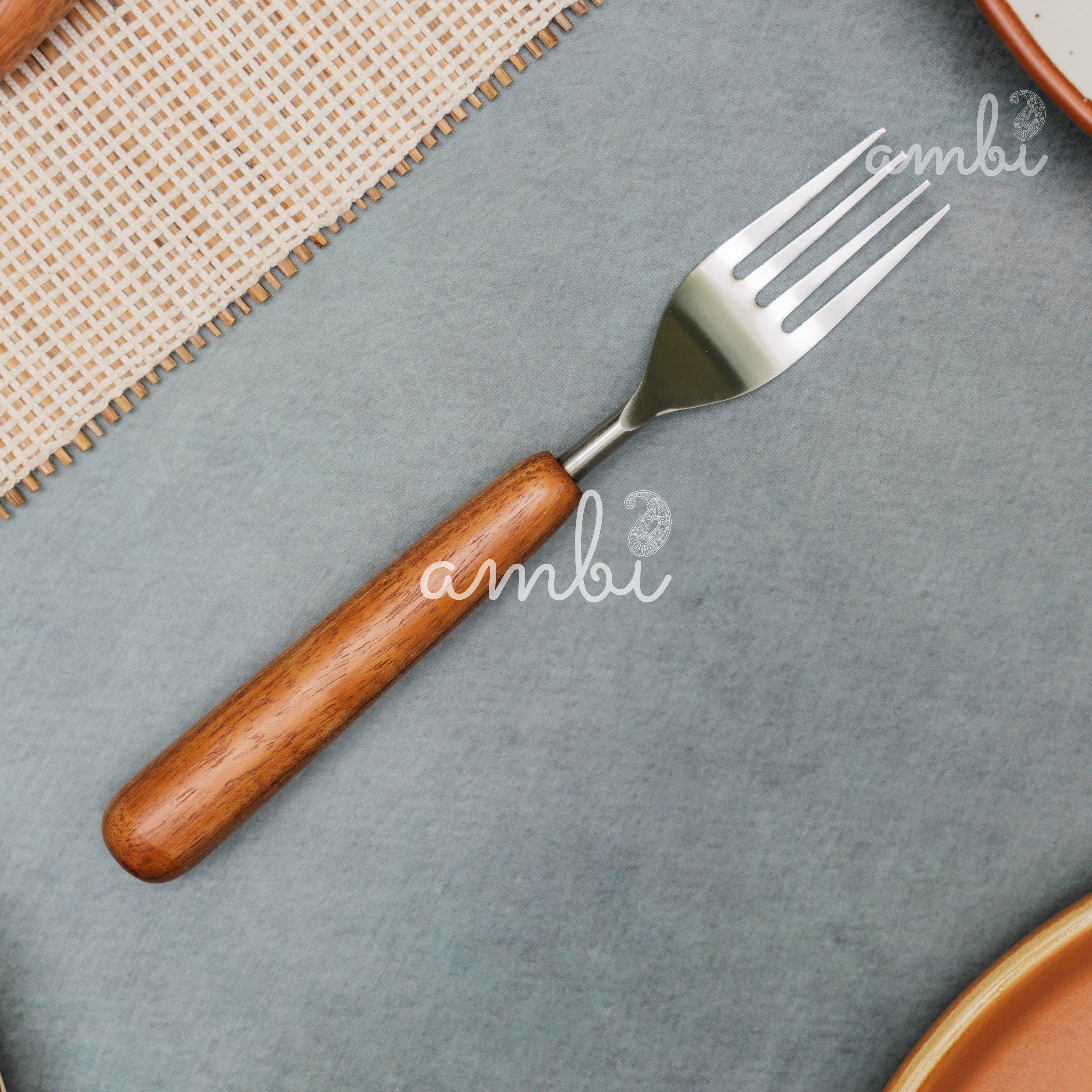 Handcrafted Steel Silver Cutlery Set of 8 with Wooden Handle