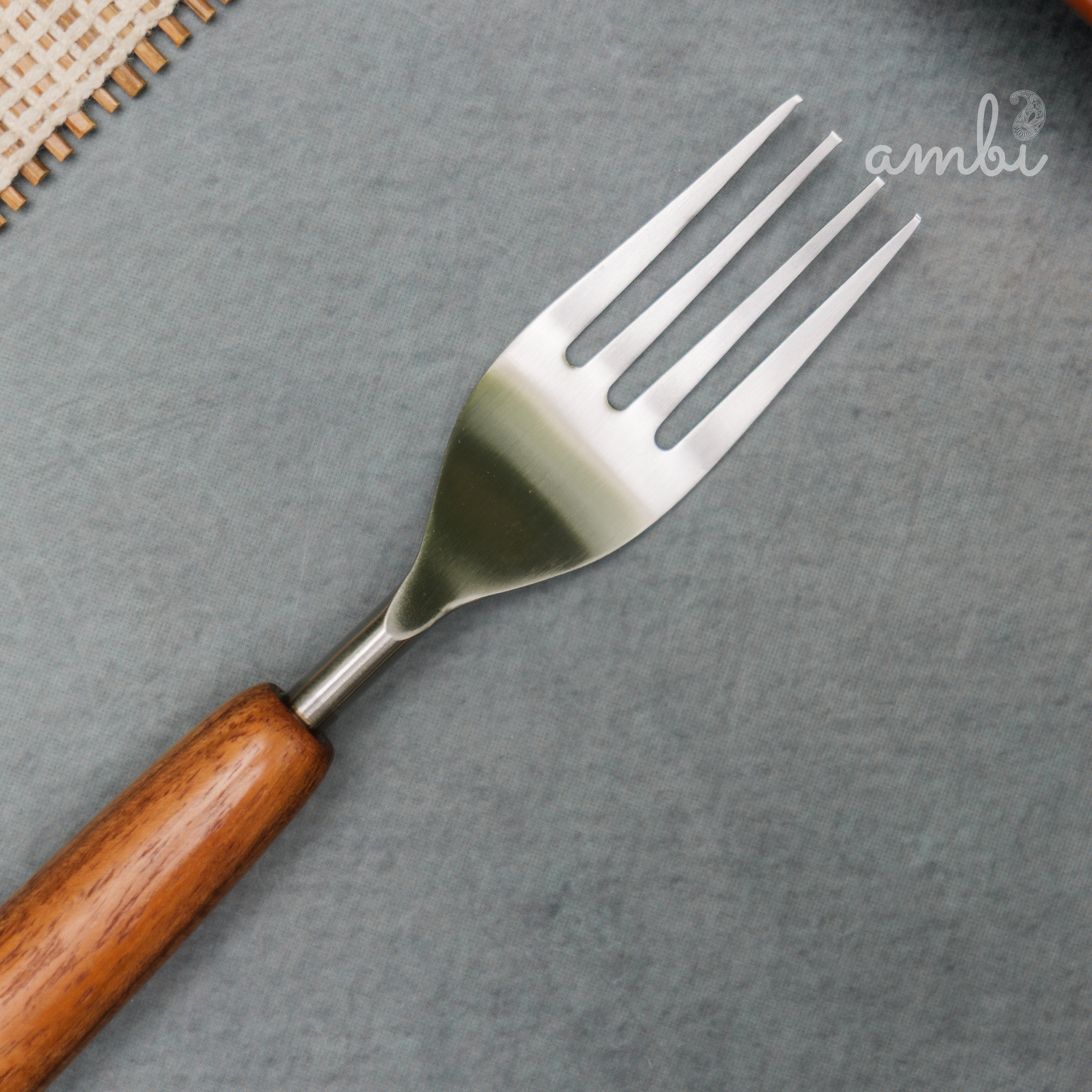 Handcrafted Steel Silver Cutlery Set of 8 with Wooden Handle