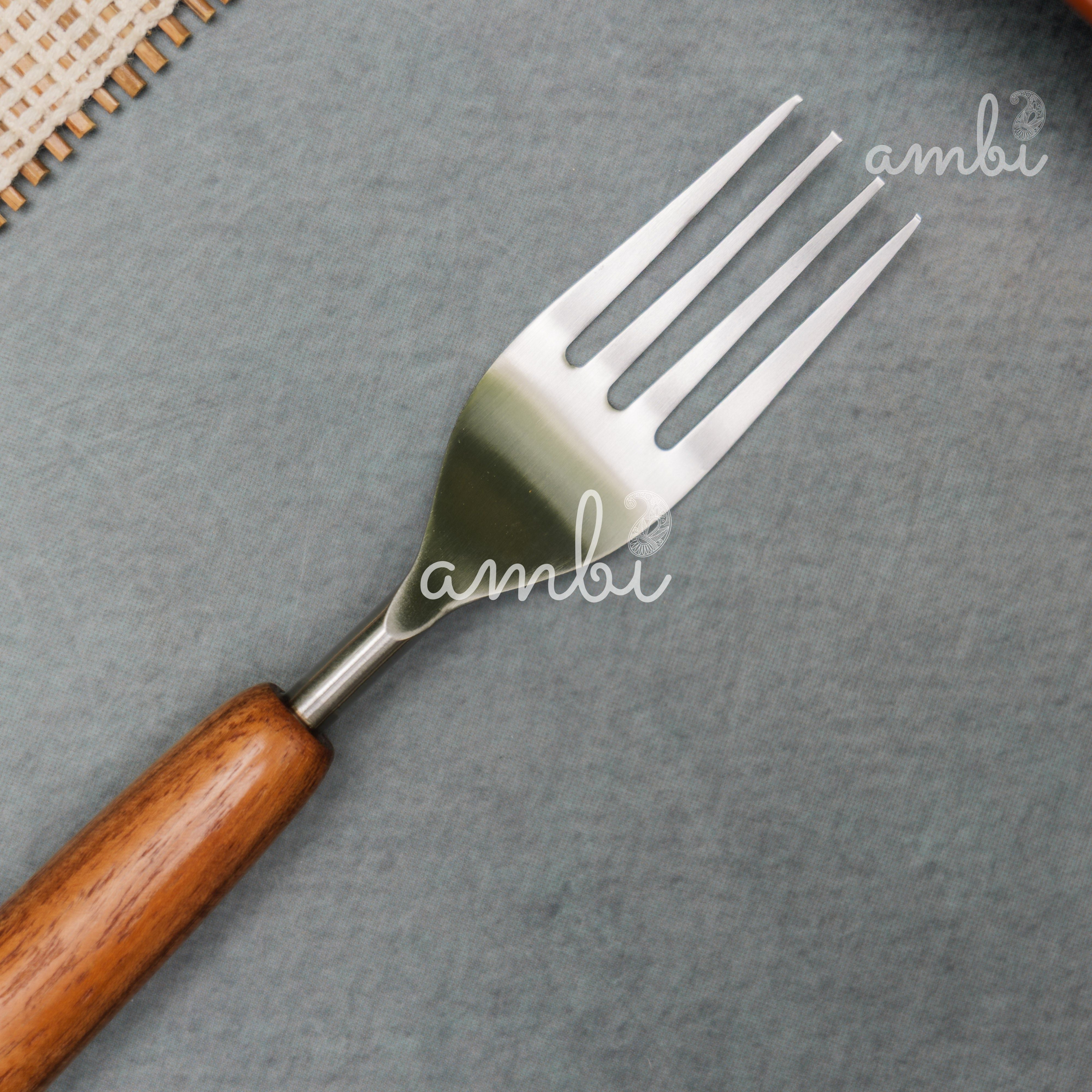 Handcrafted Steel Silver Cutlery Set of 8 with Wooden Handle