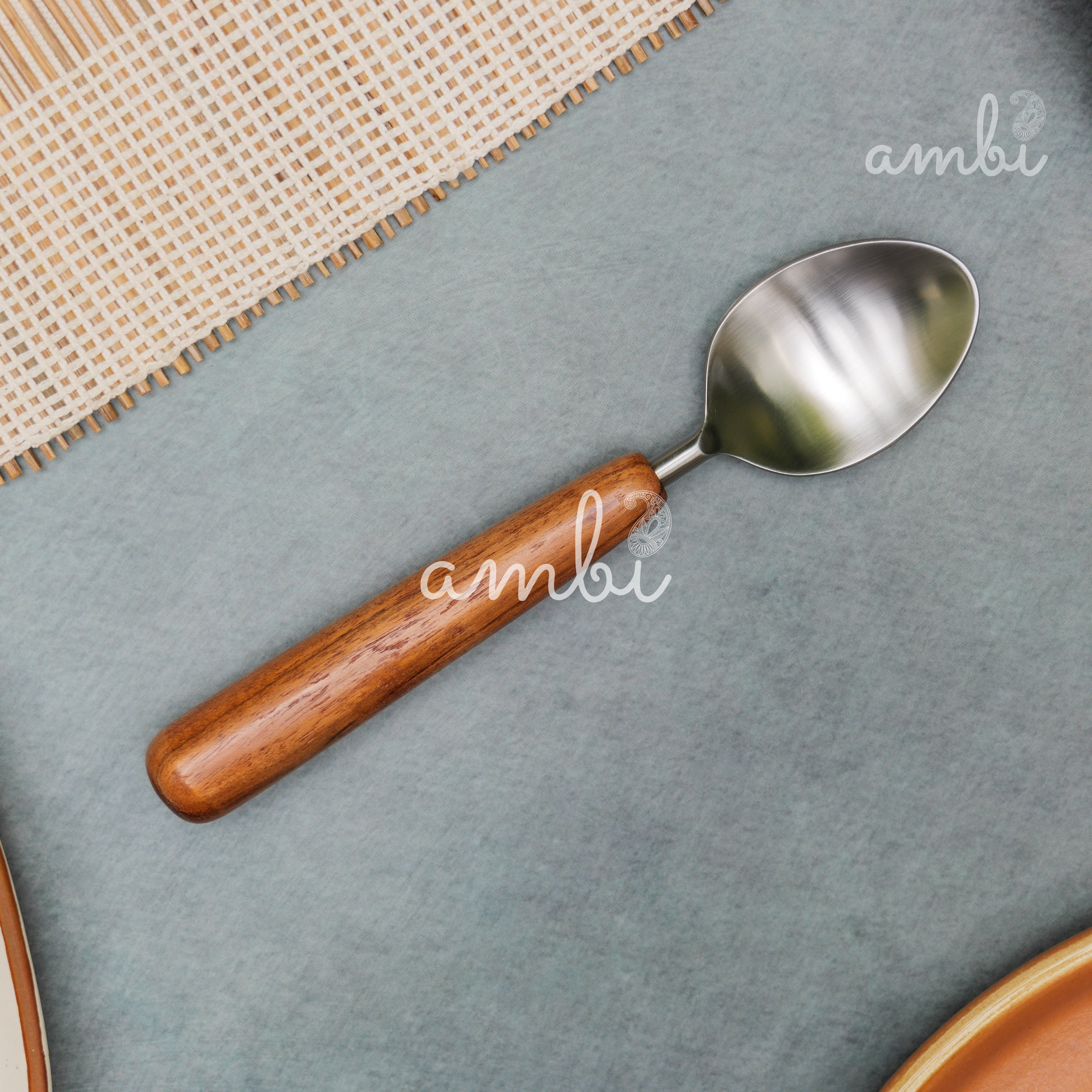 Handcrafted Steel Silver Cutlery Set of 8 with Wooden Handle