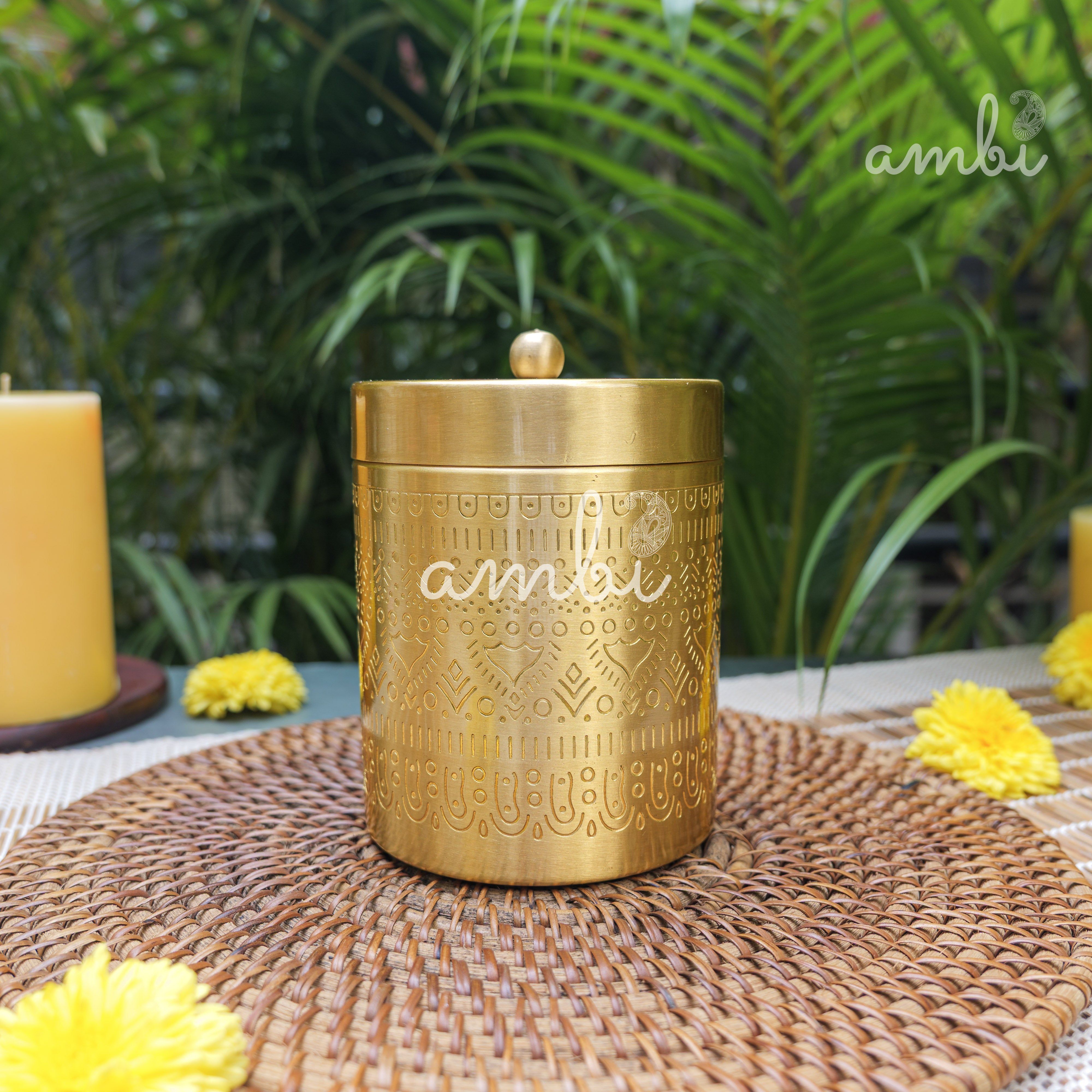 Ambi Pure Brass Elegant Etched Large Storage Box