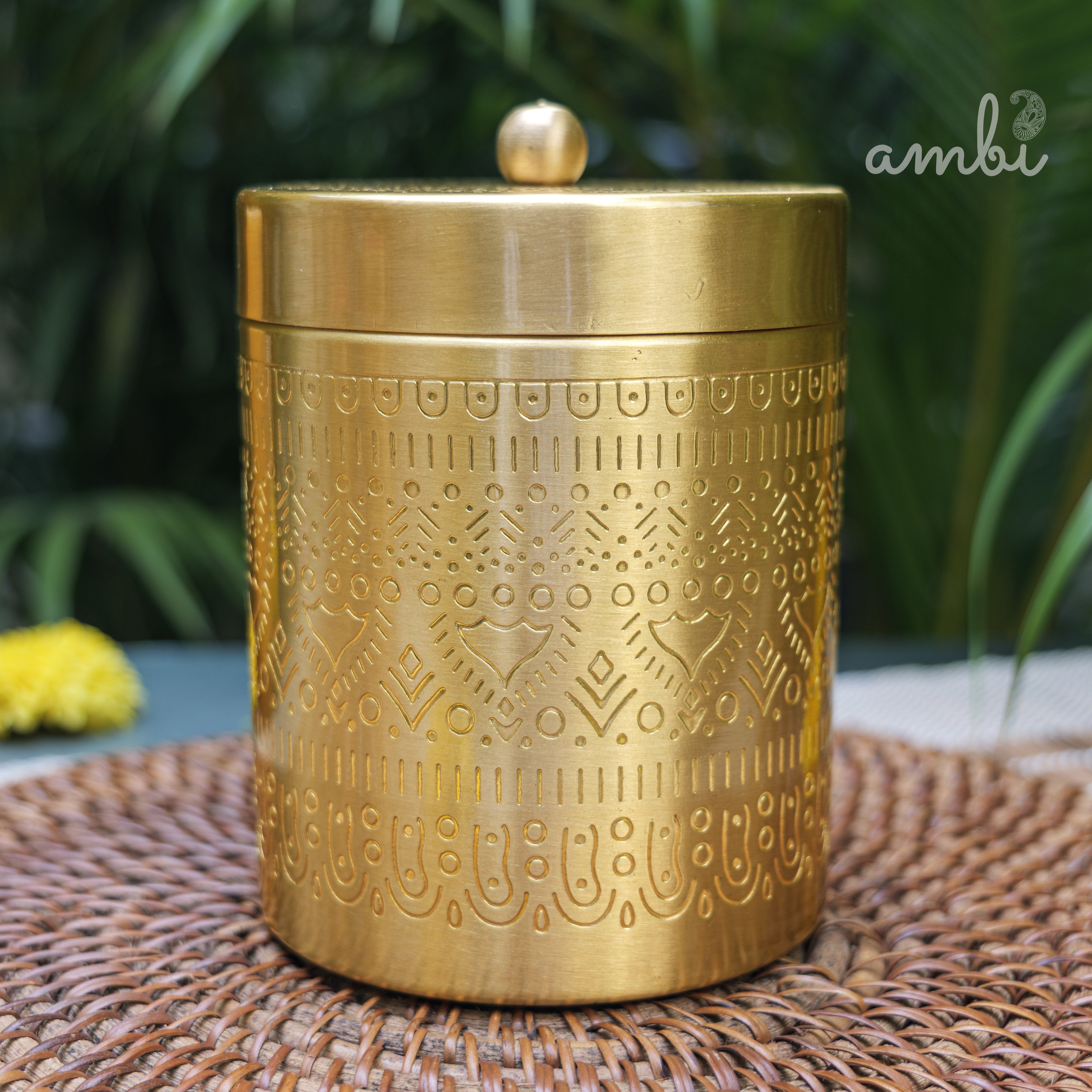 Ambi Pure Brass Elegant Etched Large Storage Box 5 inch