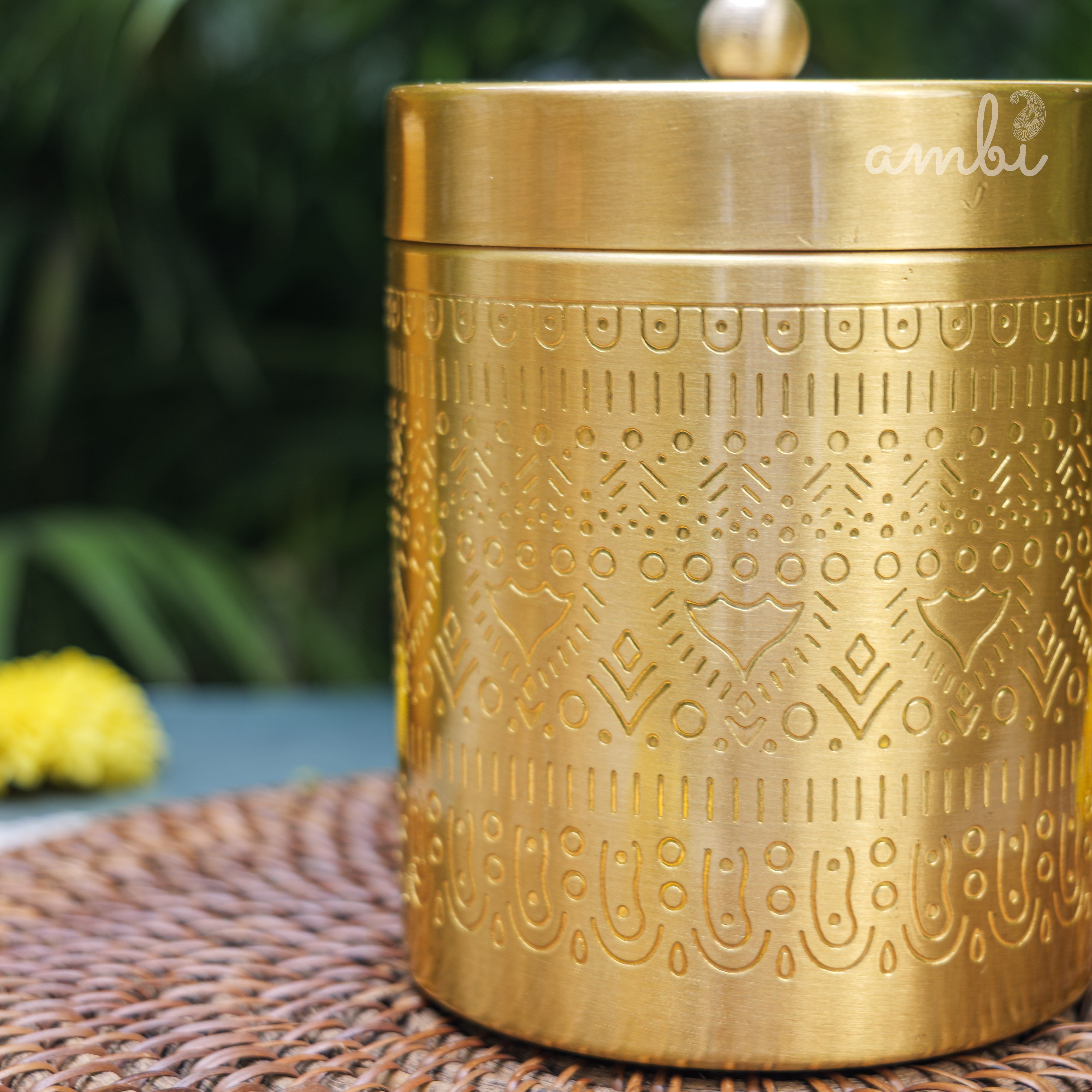 Ambi Pure Brass Elegant Etched Large Storage Box 5 inch