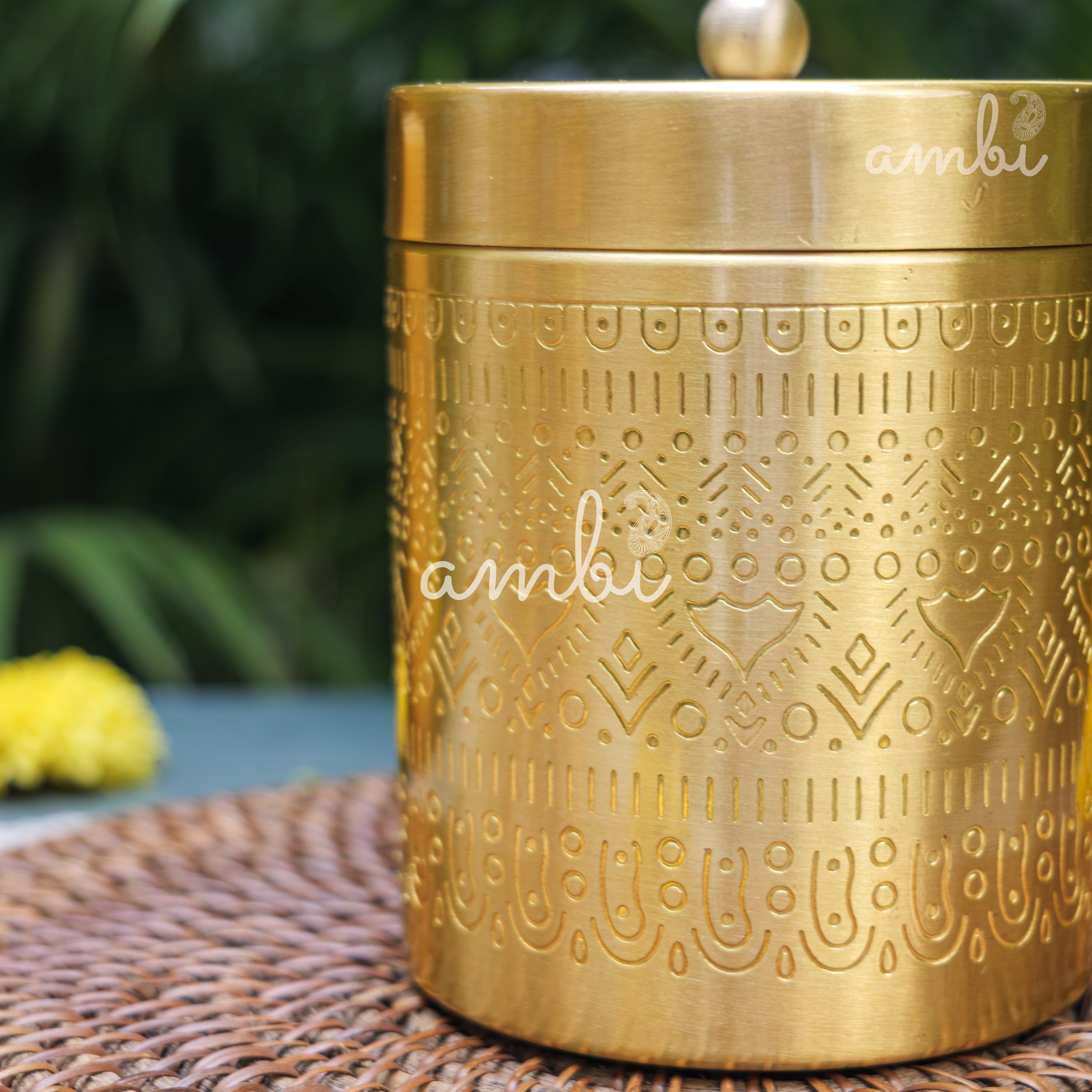 Ambi Pure Brass Elegant Etched Large Storage Box