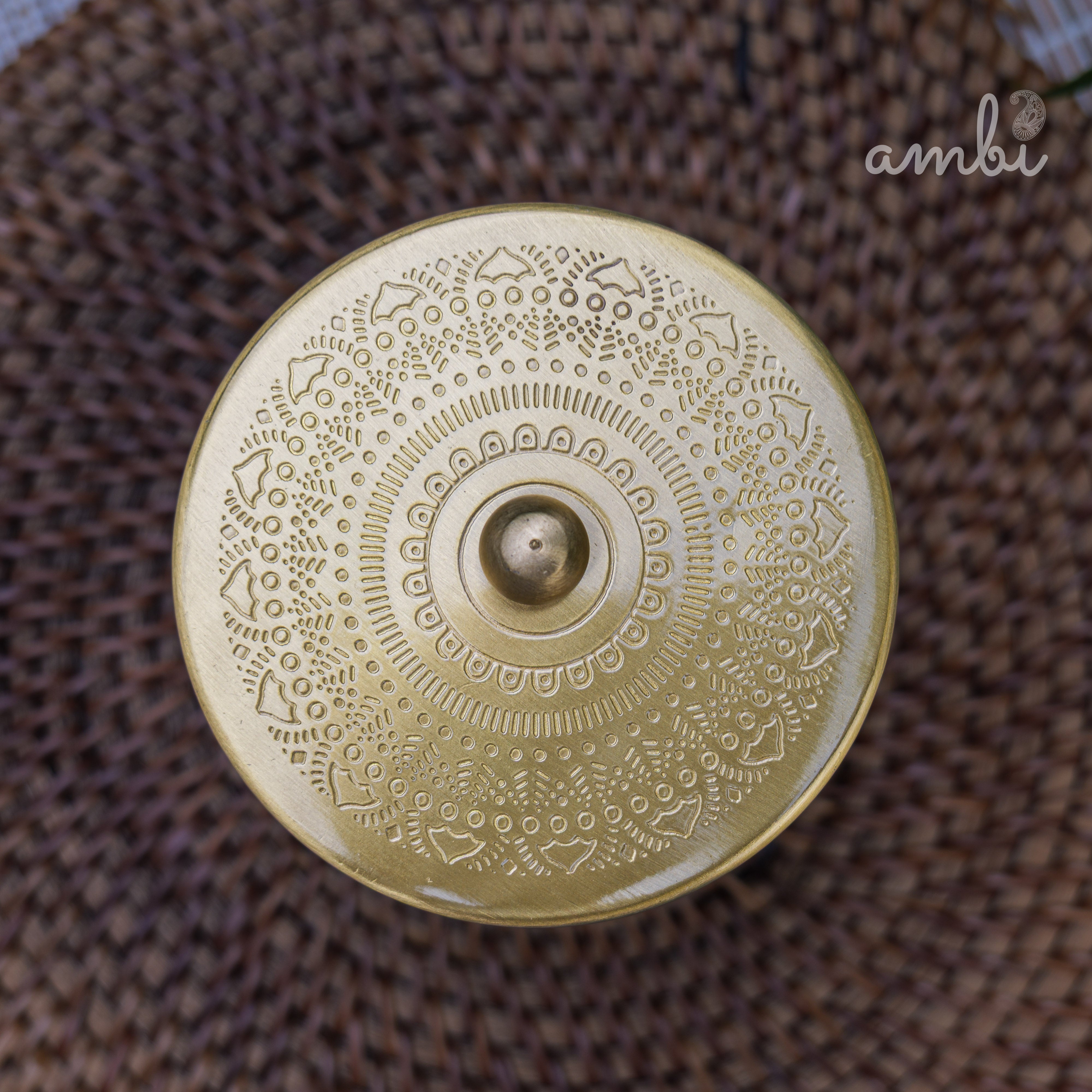 Ambi Pure Brass Elegant Etched Large Storage Box 5 inch