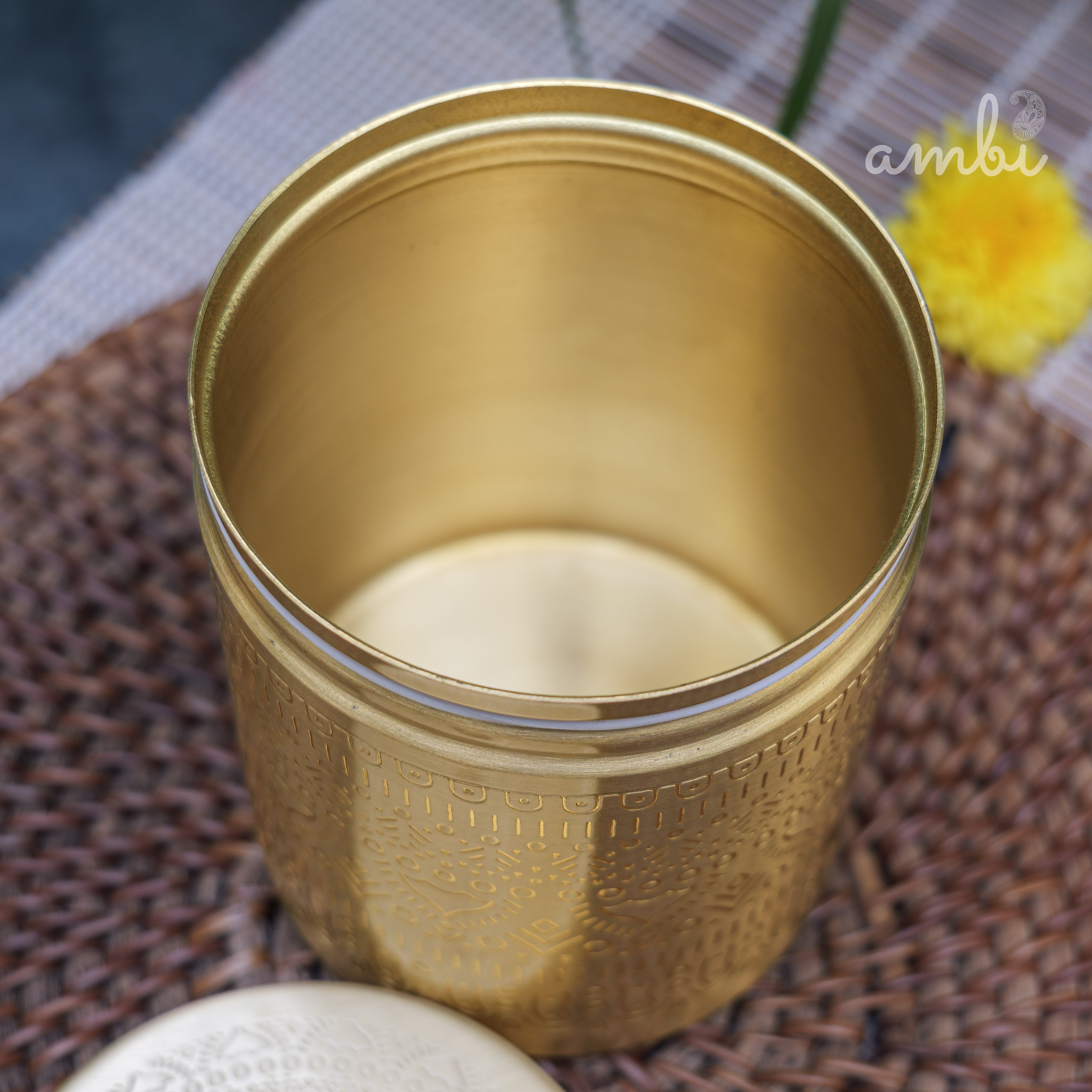 Ambi Pure Brass Elegant Etched Large Storage Box 5 inch