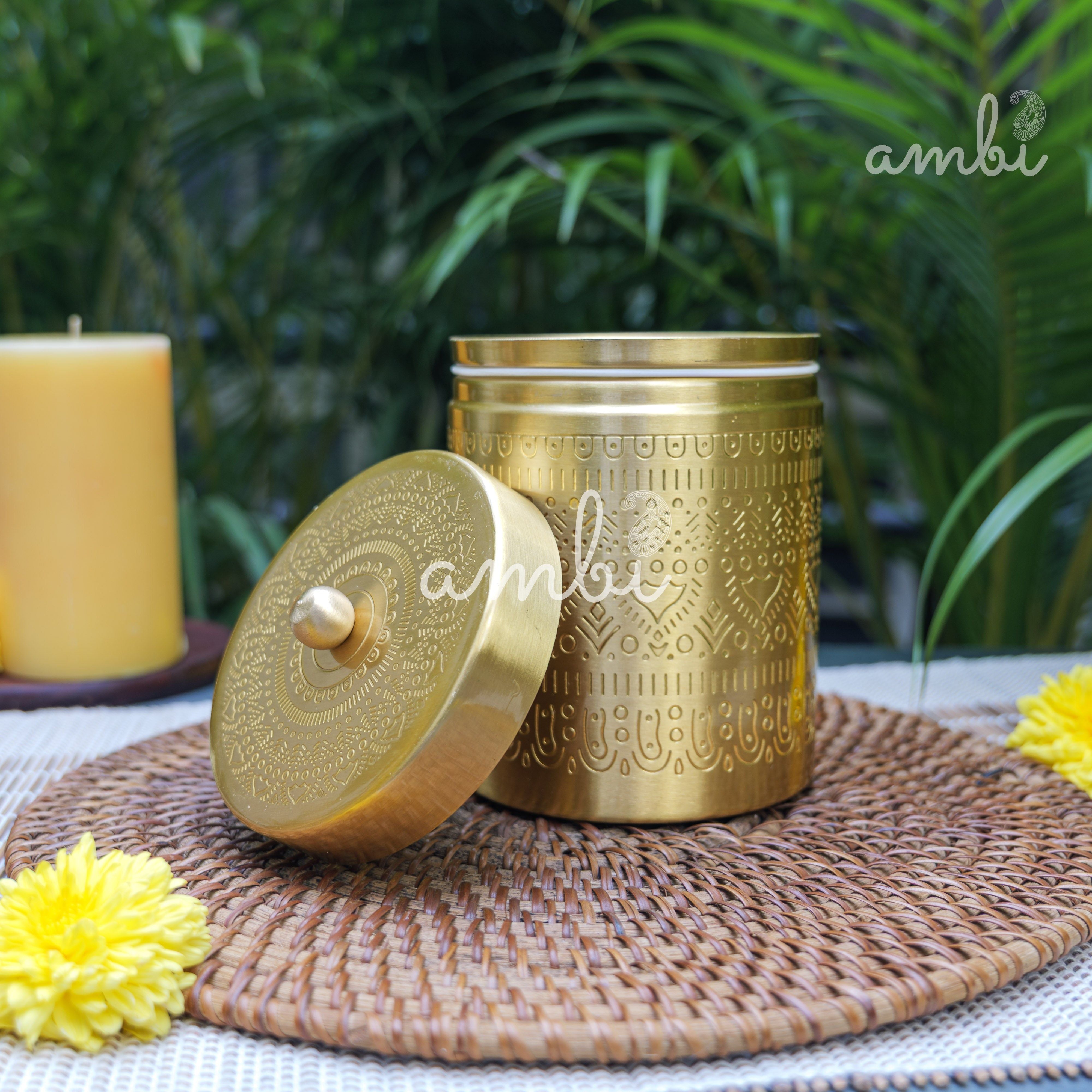 Ambi Pure Brass Elegant Etched Large Storage Box