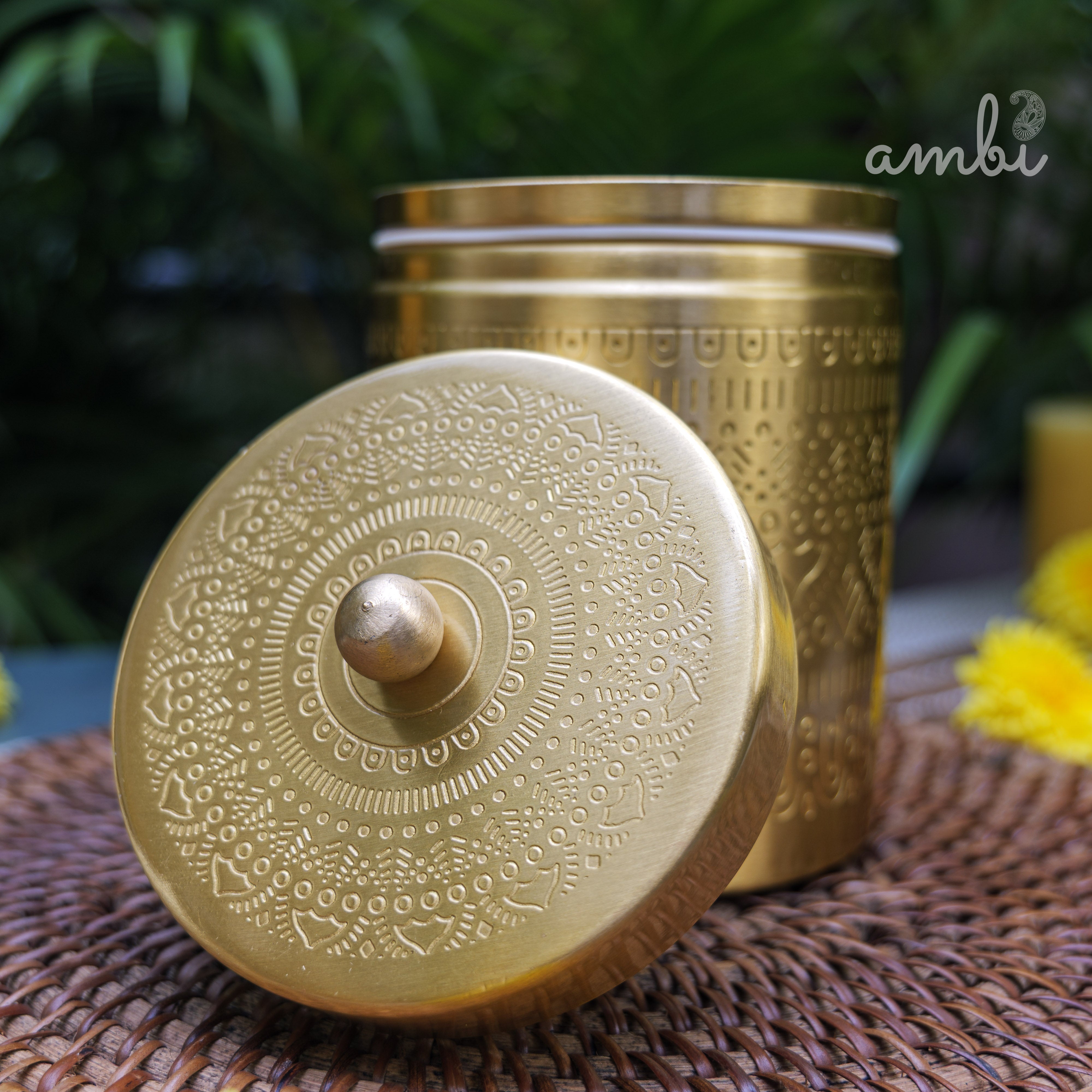 Ambi Pure Brass Elegant Etched Large Storage Box 5 inch