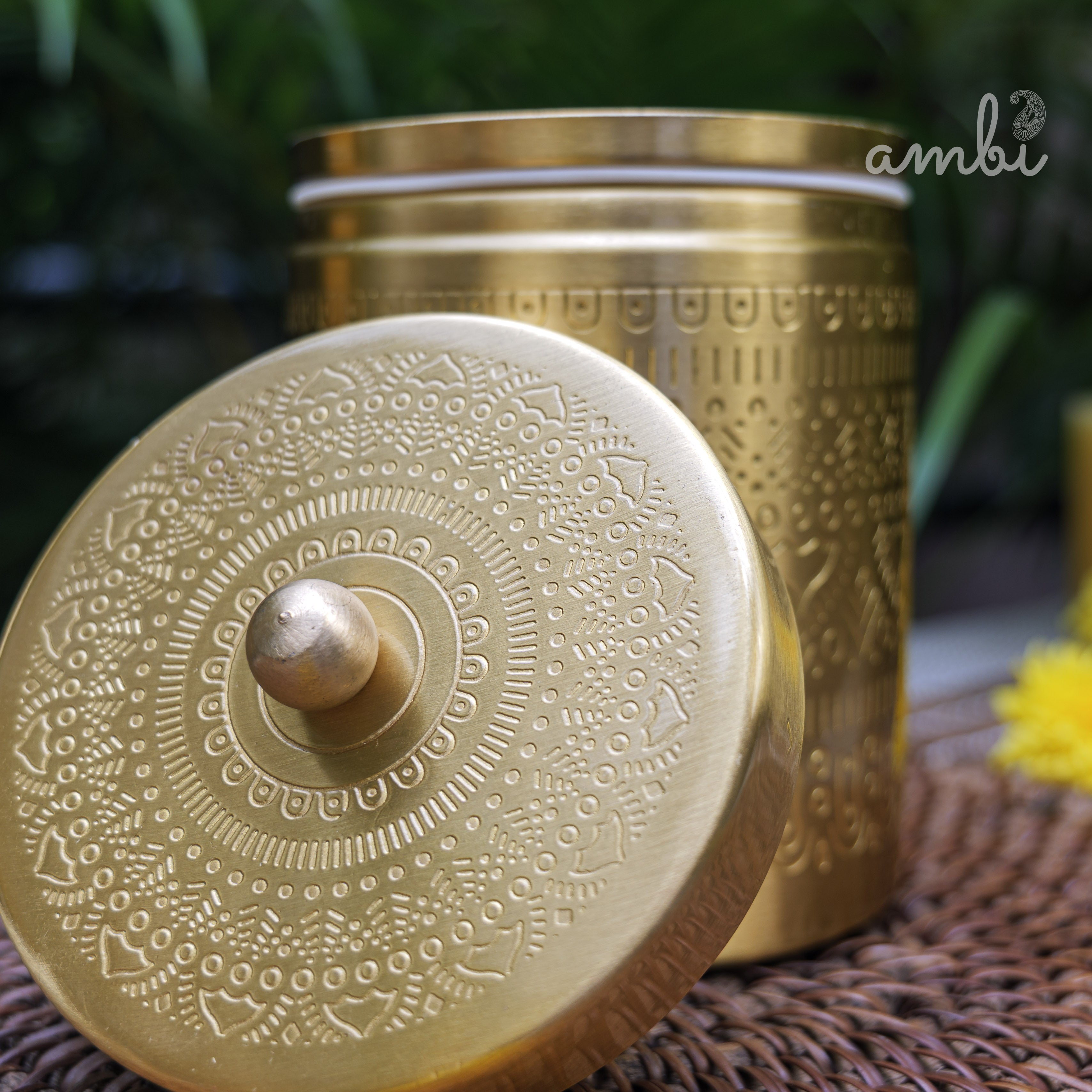 Ambi Pure Brass Elegant Etched Large Storage Box 5 inch