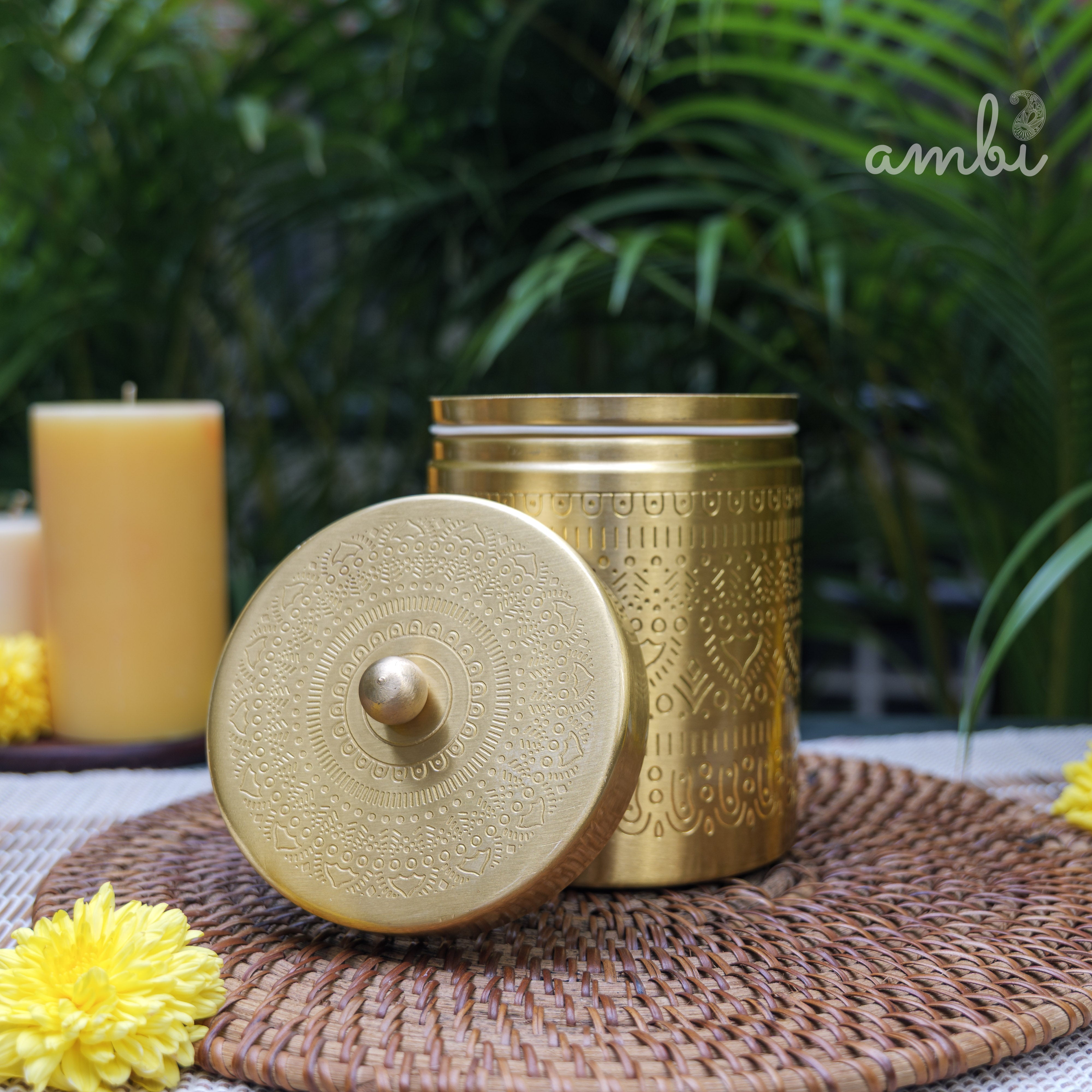 Ambi Pure Brass Elegant Etched Large Storage Box 5 inch