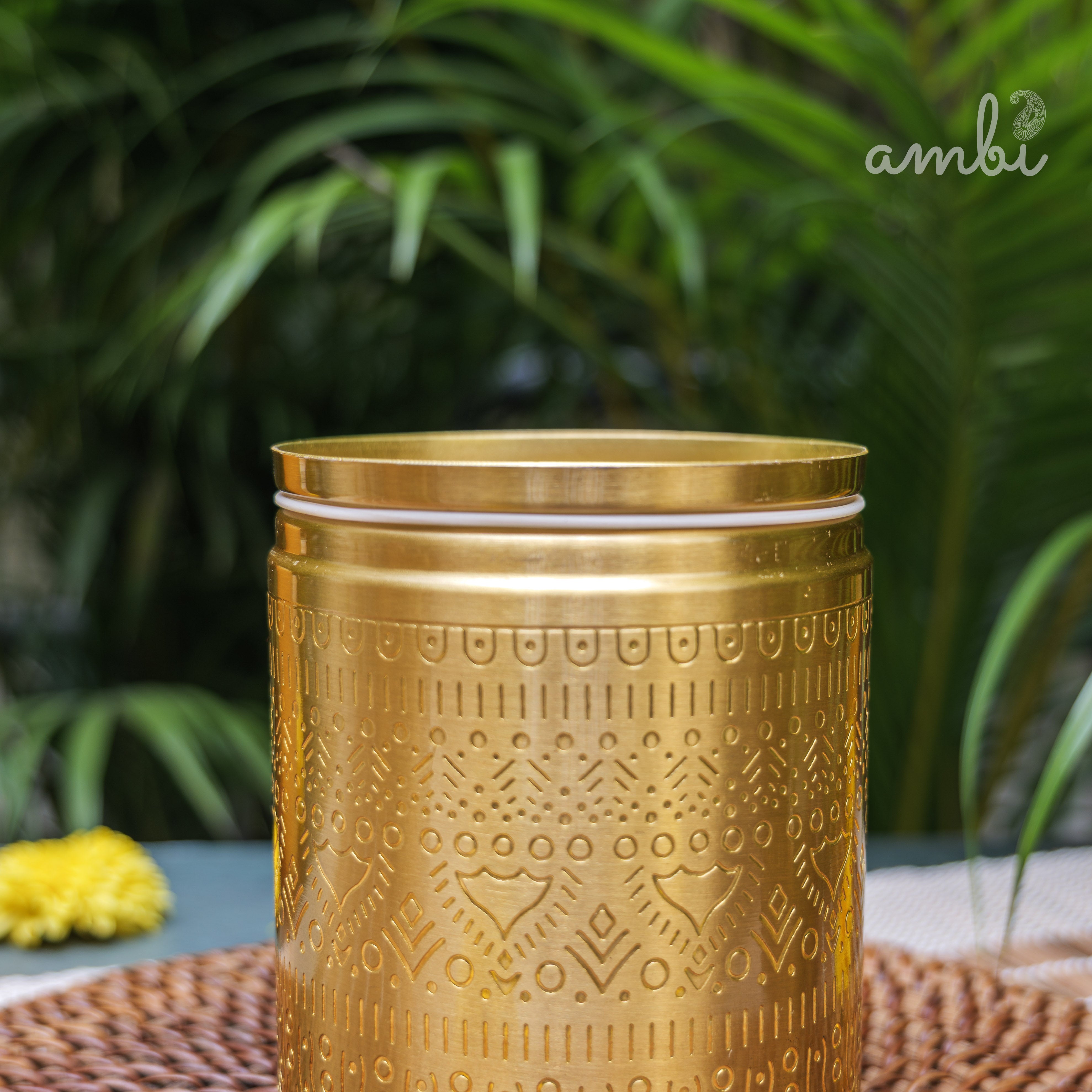 Ambi Pure Brass Elegant Etched Large Storage Box 5 inch