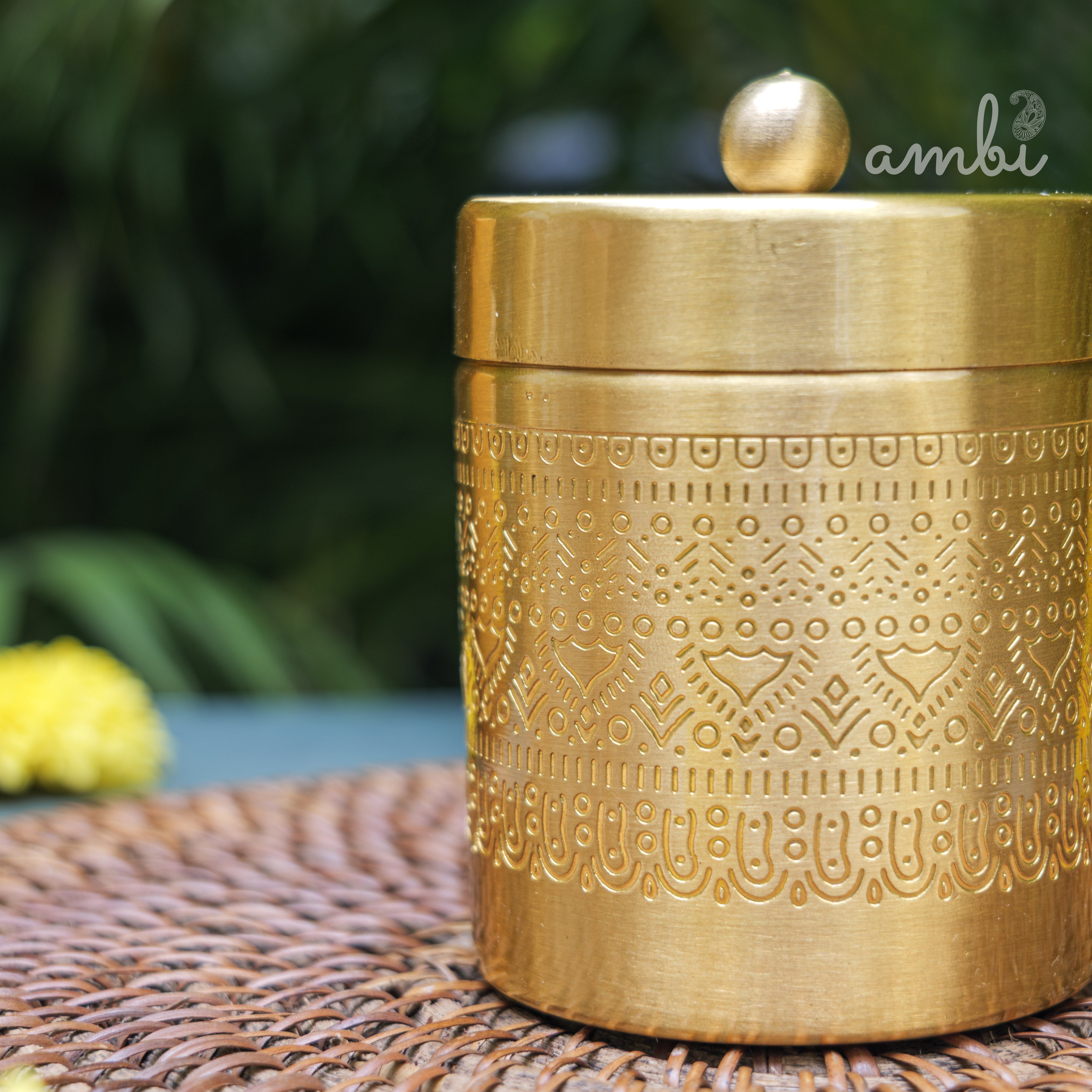 Ambi Pure Brass Elegant Etched Small StorageJar Box