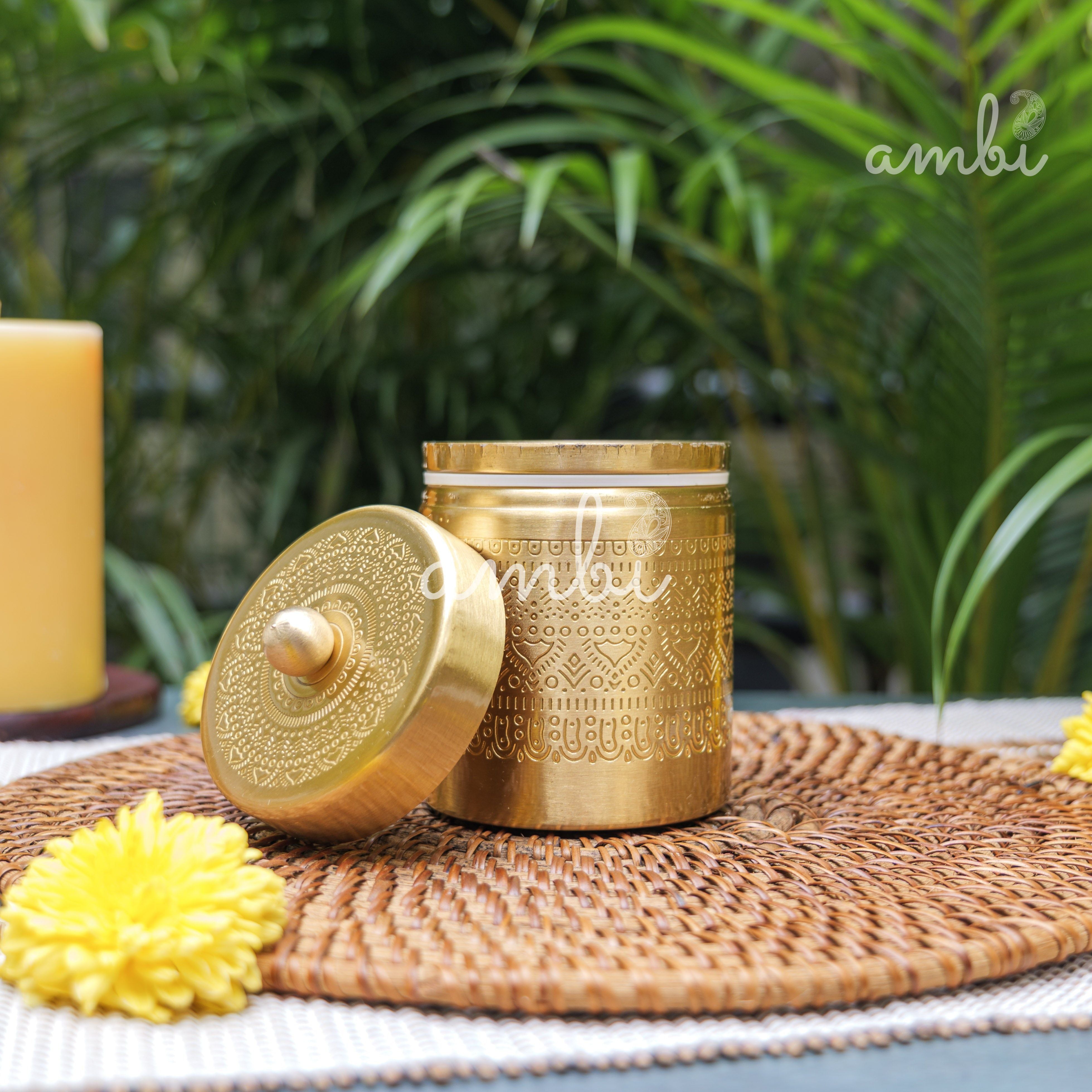 Ambi Pure Brass Elegant Etched Small StorageJar Box
