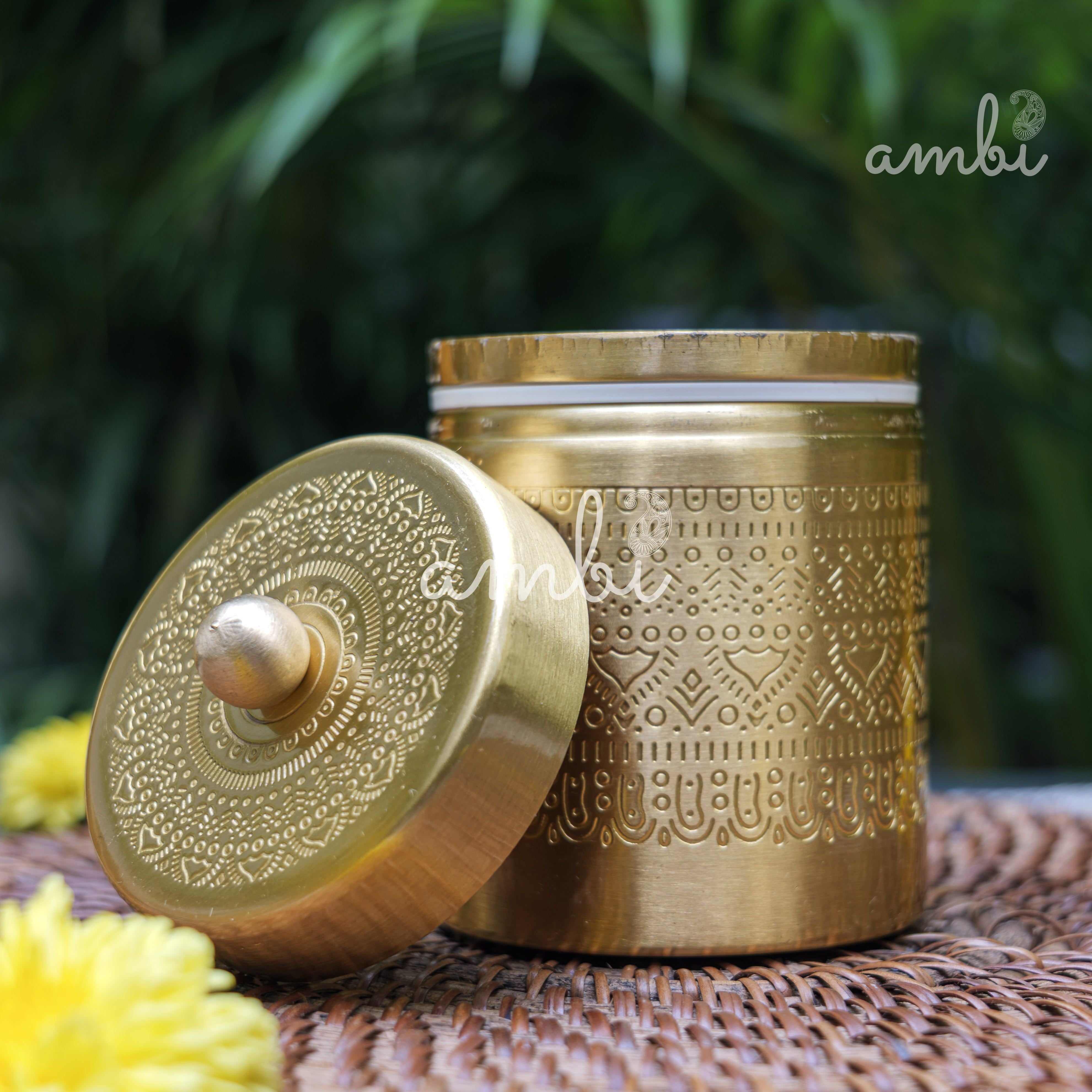 Ambi Pure Brass Elegant Etched Small StorageJar Box