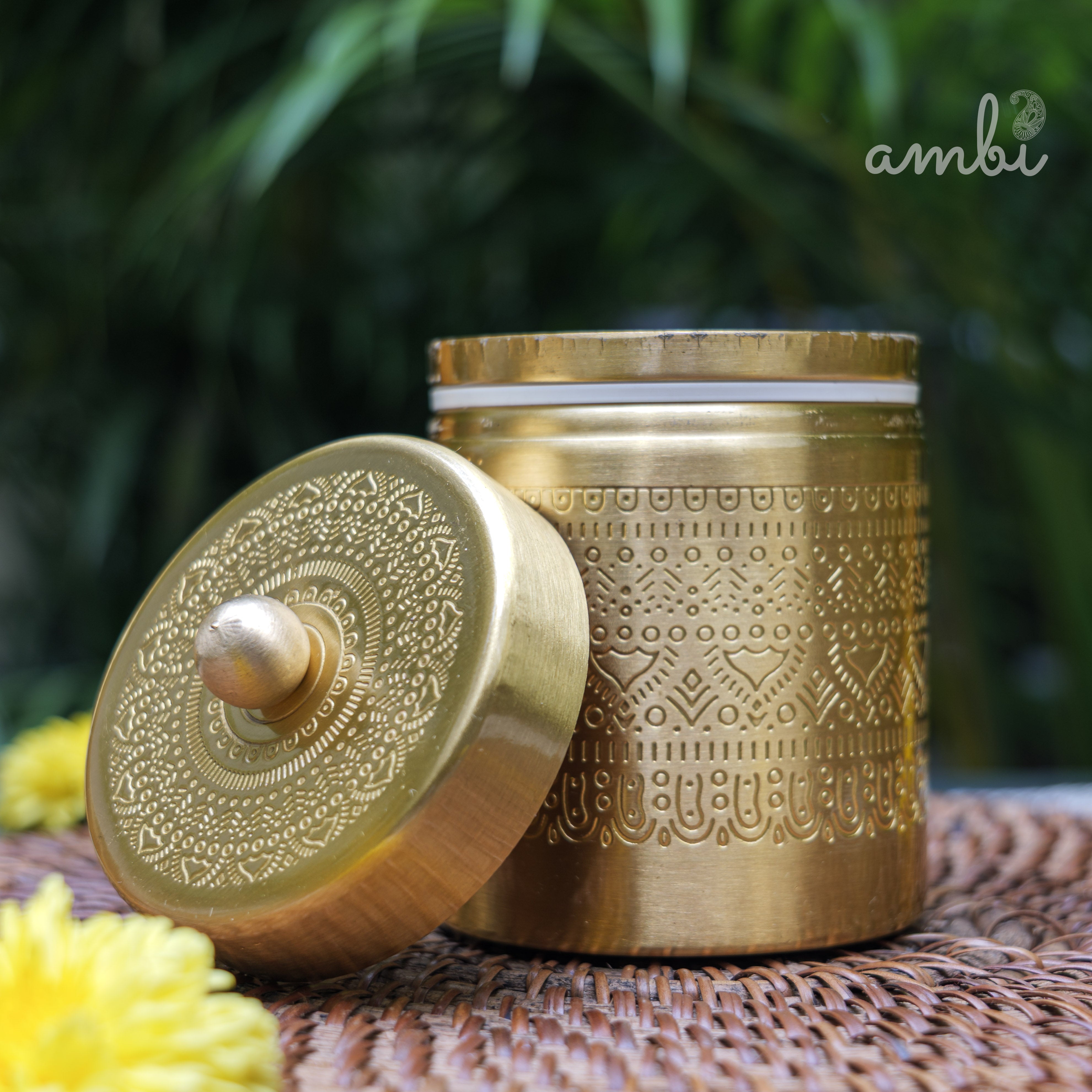 Ambi Pure Brass Elegant Etched Small StorageJar Box