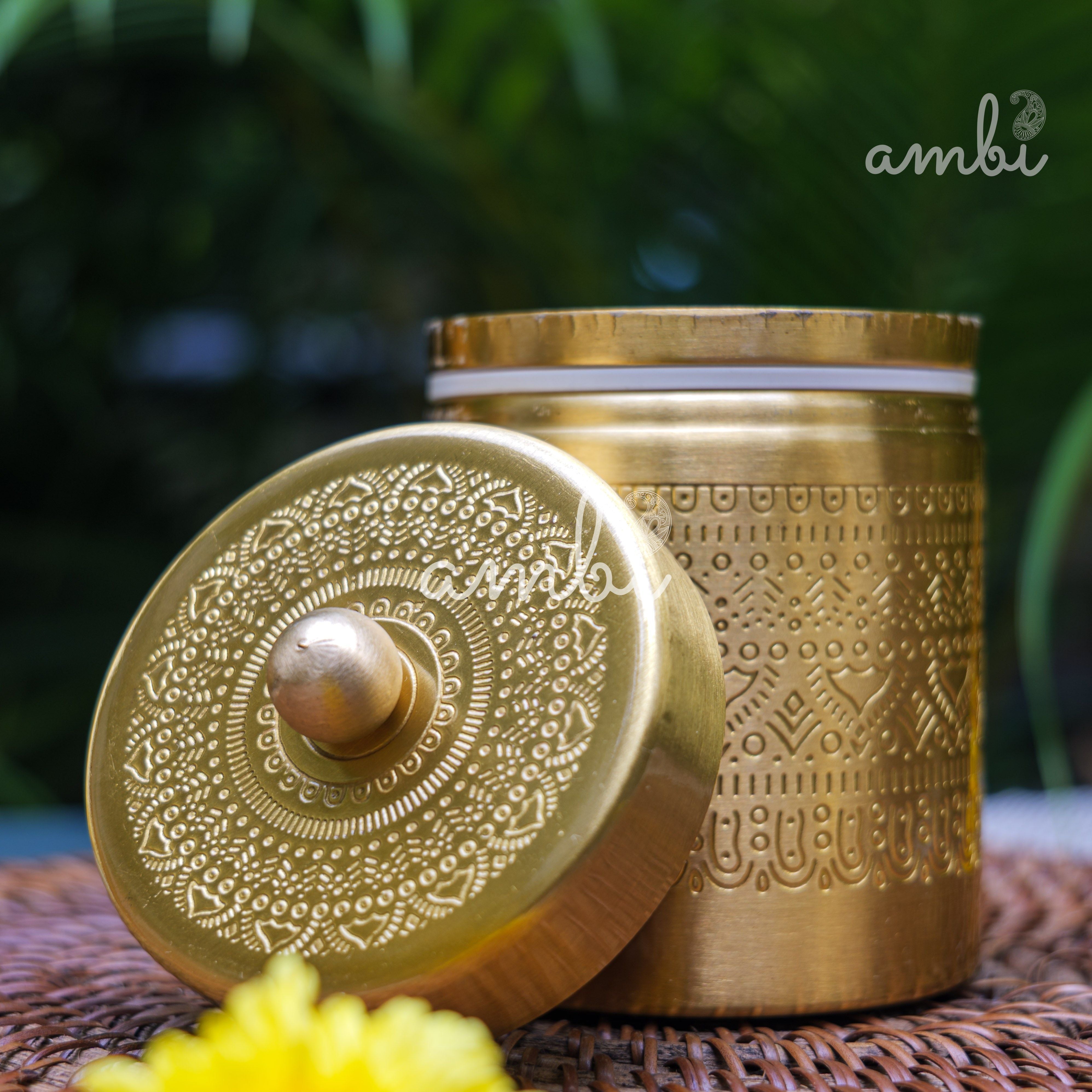 Ambi Pure Brass Elegant Etched Small StorageJar Box