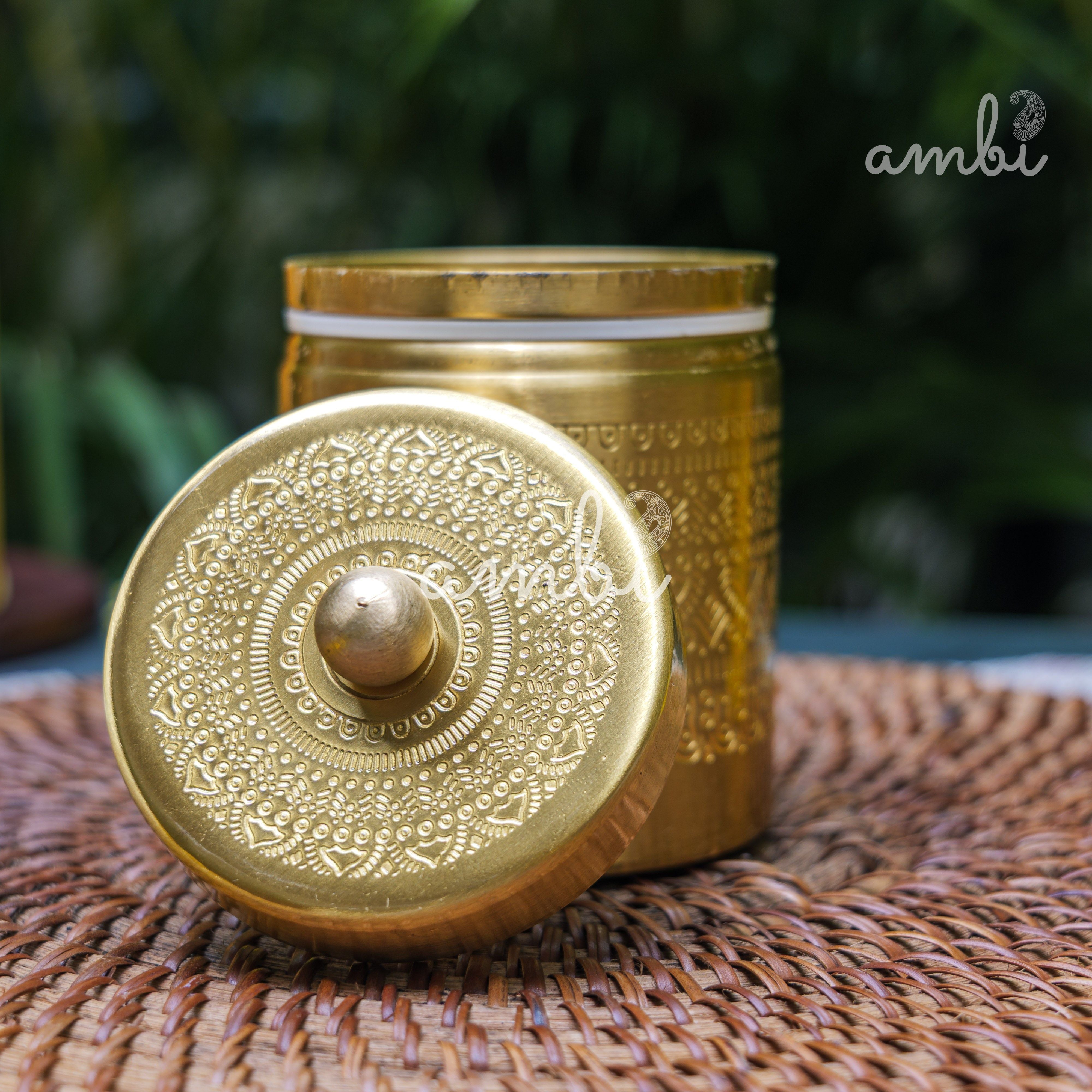 Ambi Pure Brass Elegant Etched Small StorageJar Box