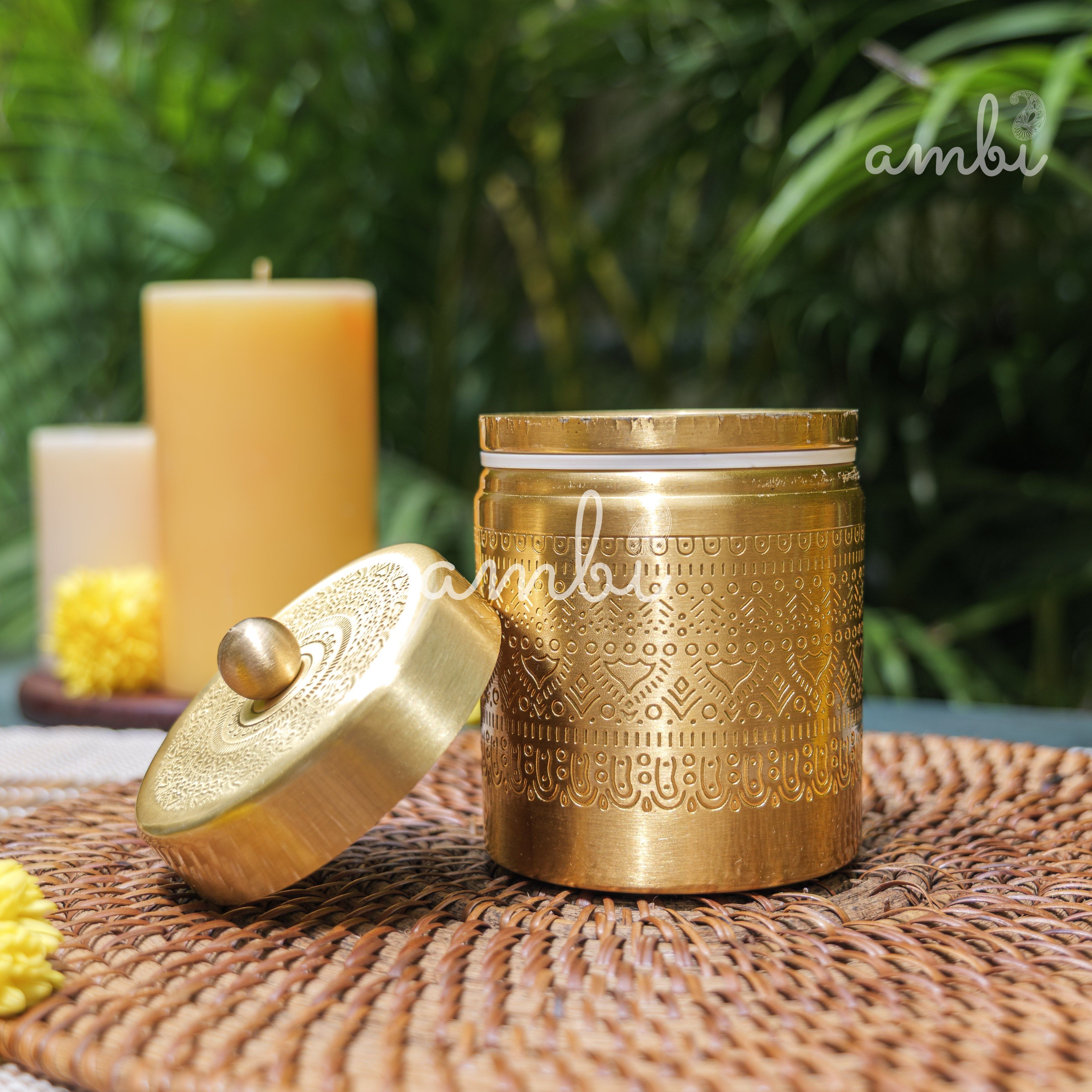 Ambi Pure Brass Elegant Etched Small StorageJar Box