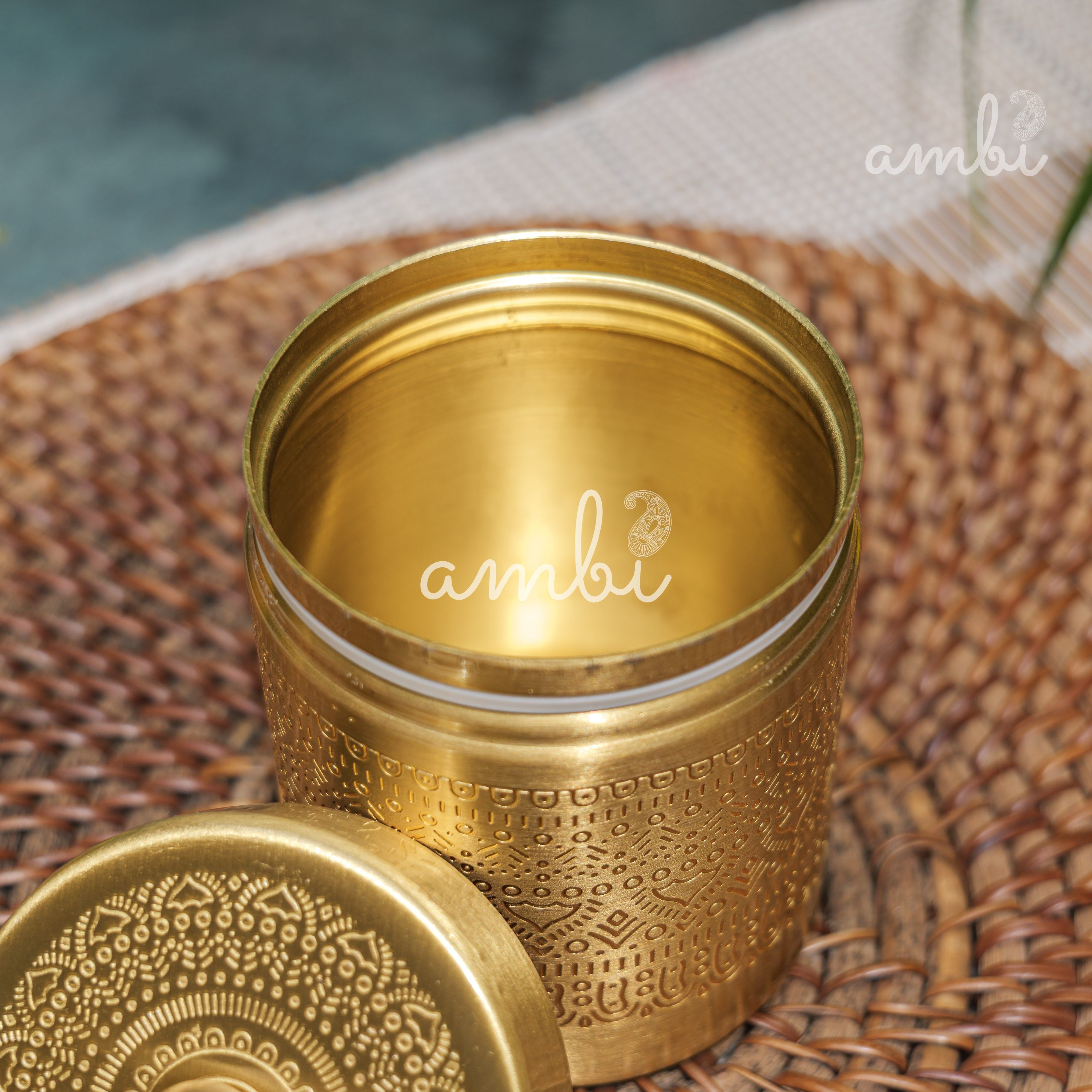 Ambi Pure Brass Elegant Etched Small StorageJar Box