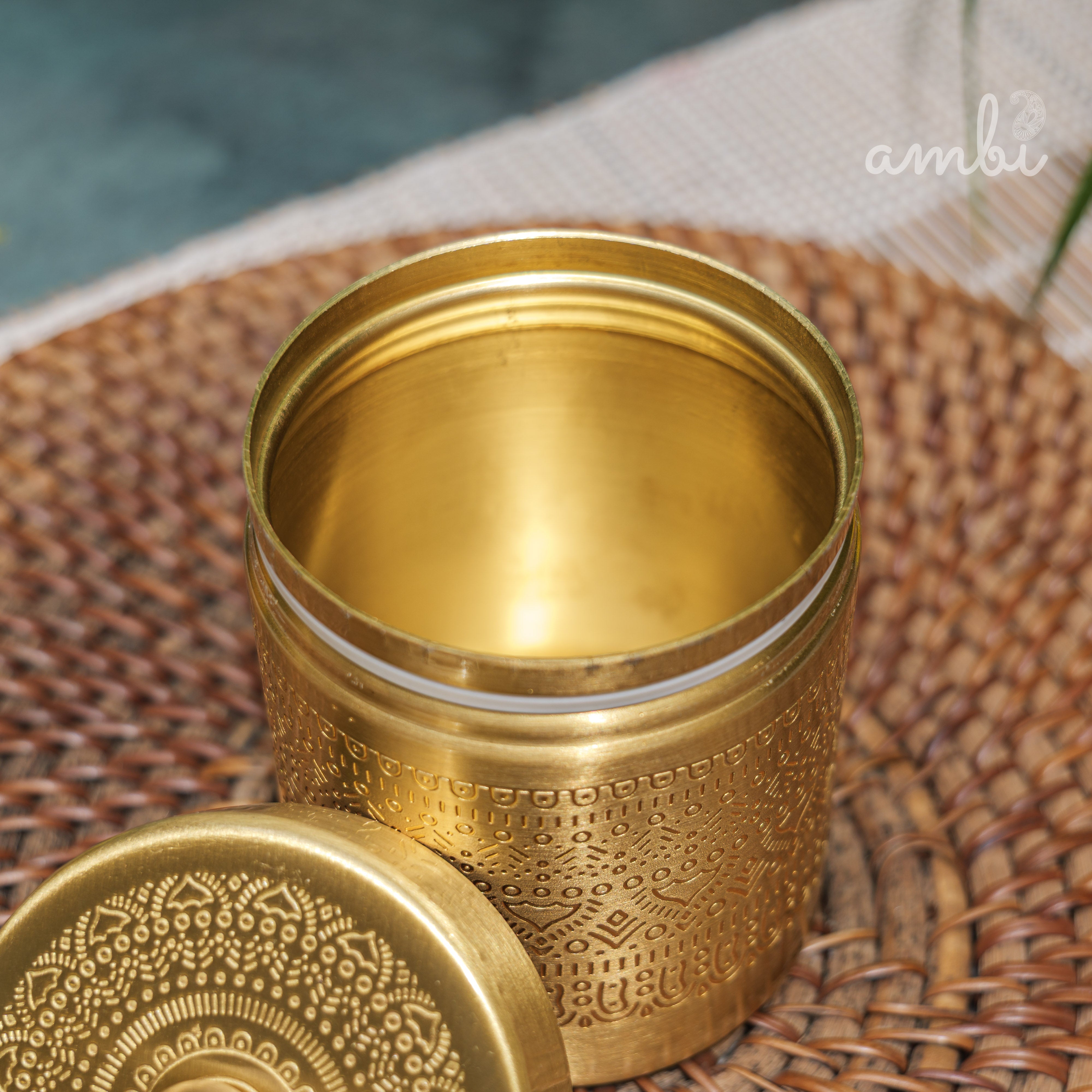 Ambi Pure Brass Elegant Etched Small StorageJar Box