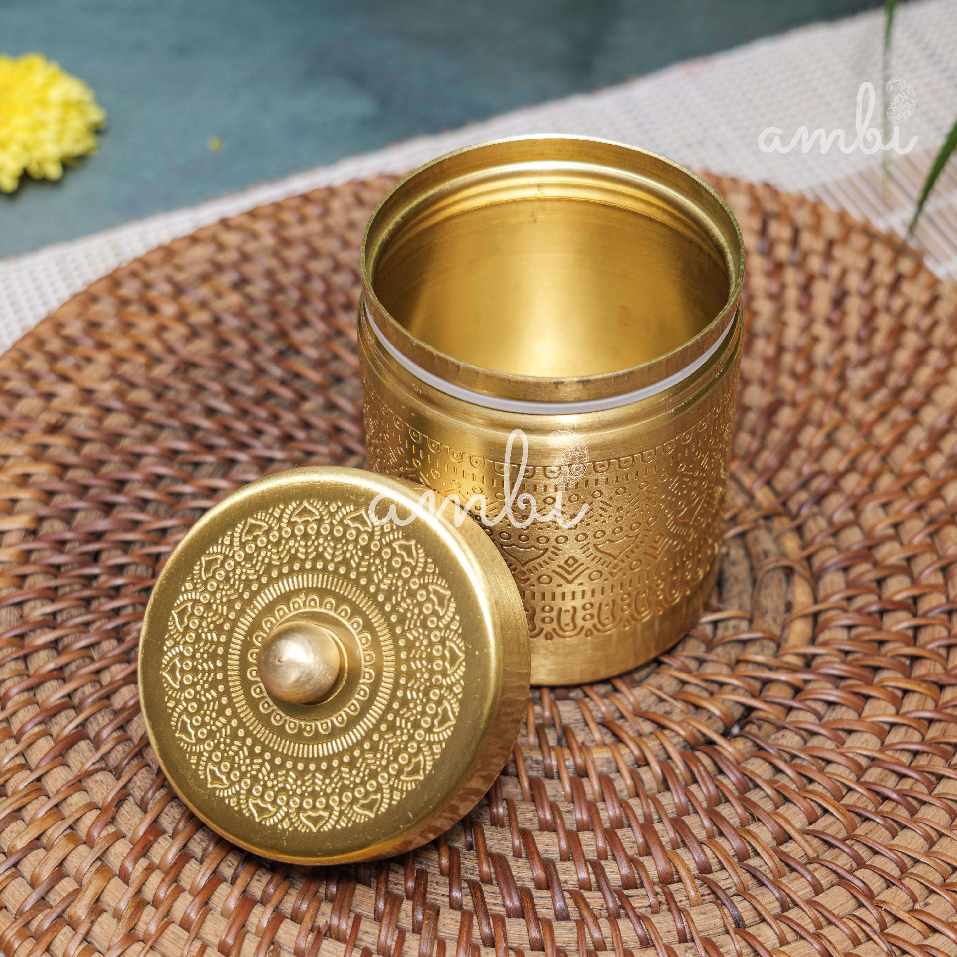 Ambi Pure Brass Elegant Etched Small StorageJar Box