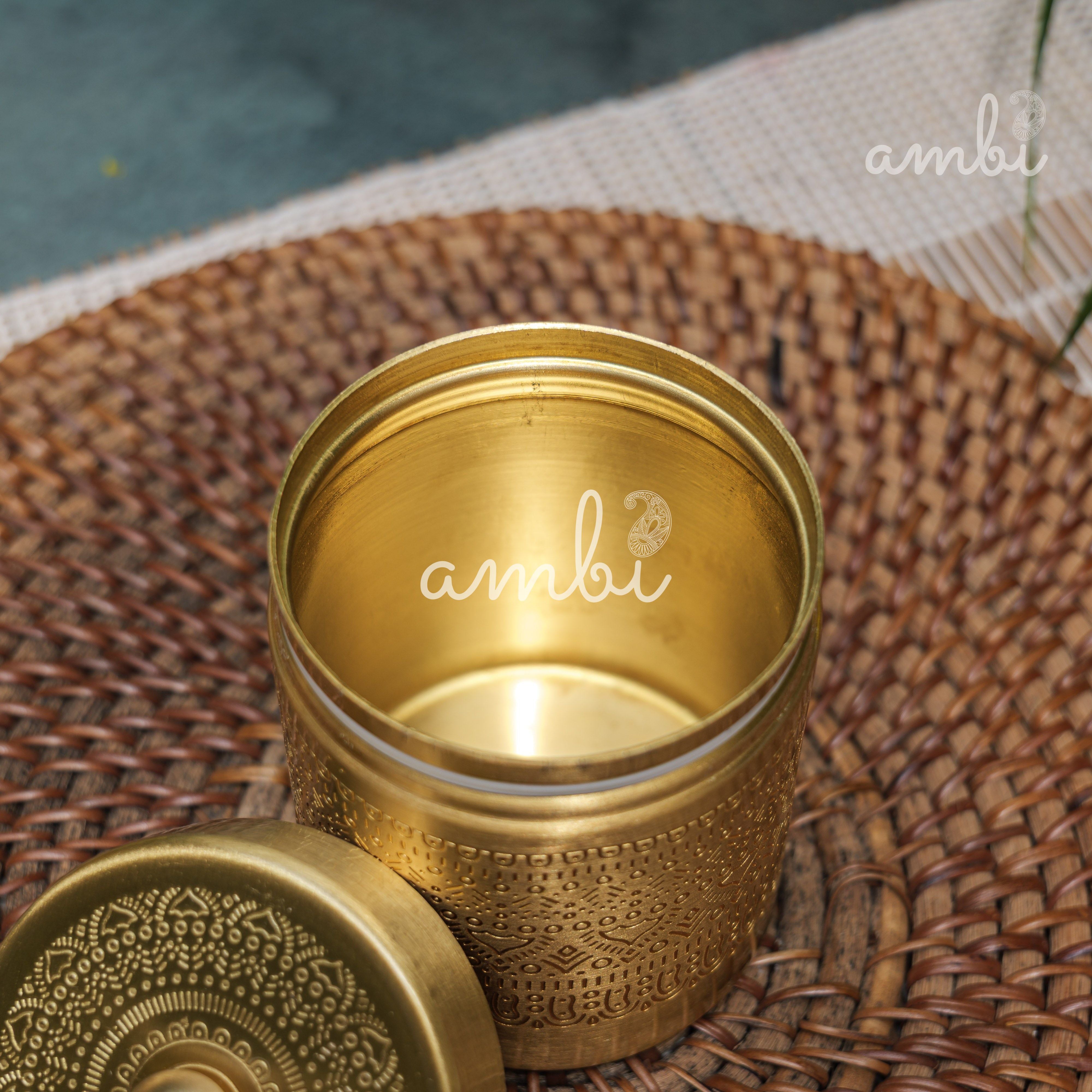 Ambi Pure Brass Elegant Etched Small StorageJar Box