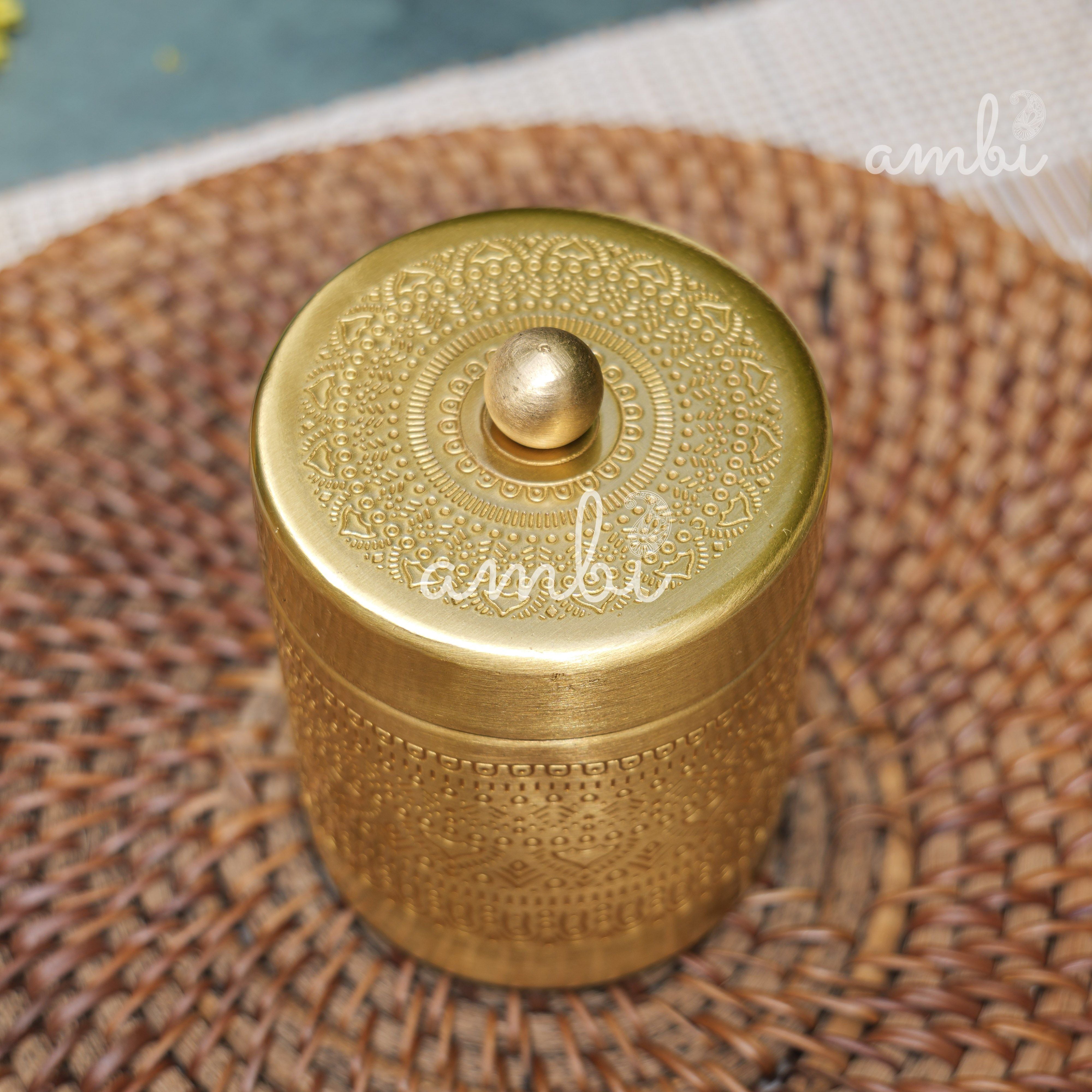 Ambi Pure Brass Elegant Etched Small StorageJar Box