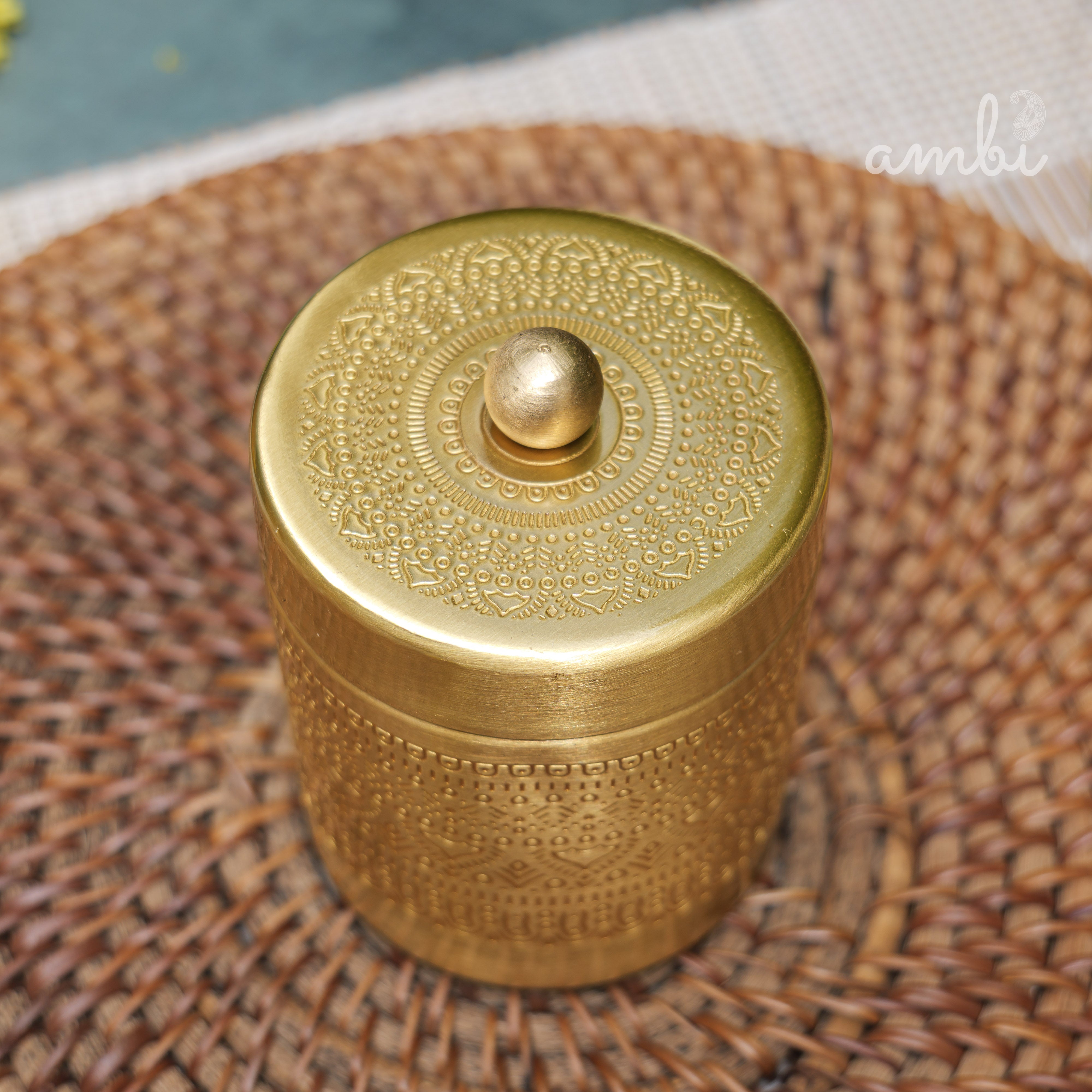 Ambi Pure Brass Elegant Etched Small StorageJar Box