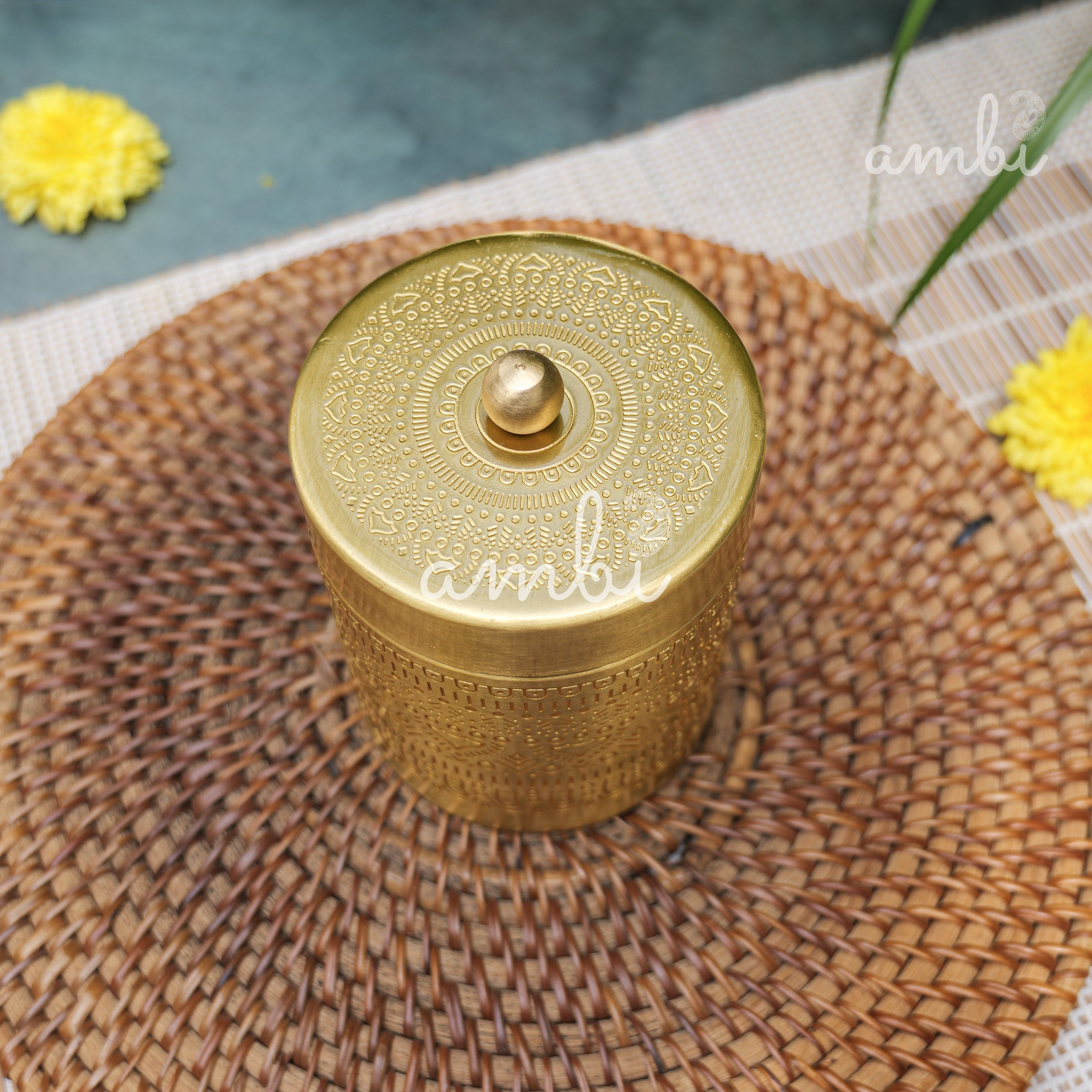 Ambi Pure Brass Elegant Etched Medium Storage Box