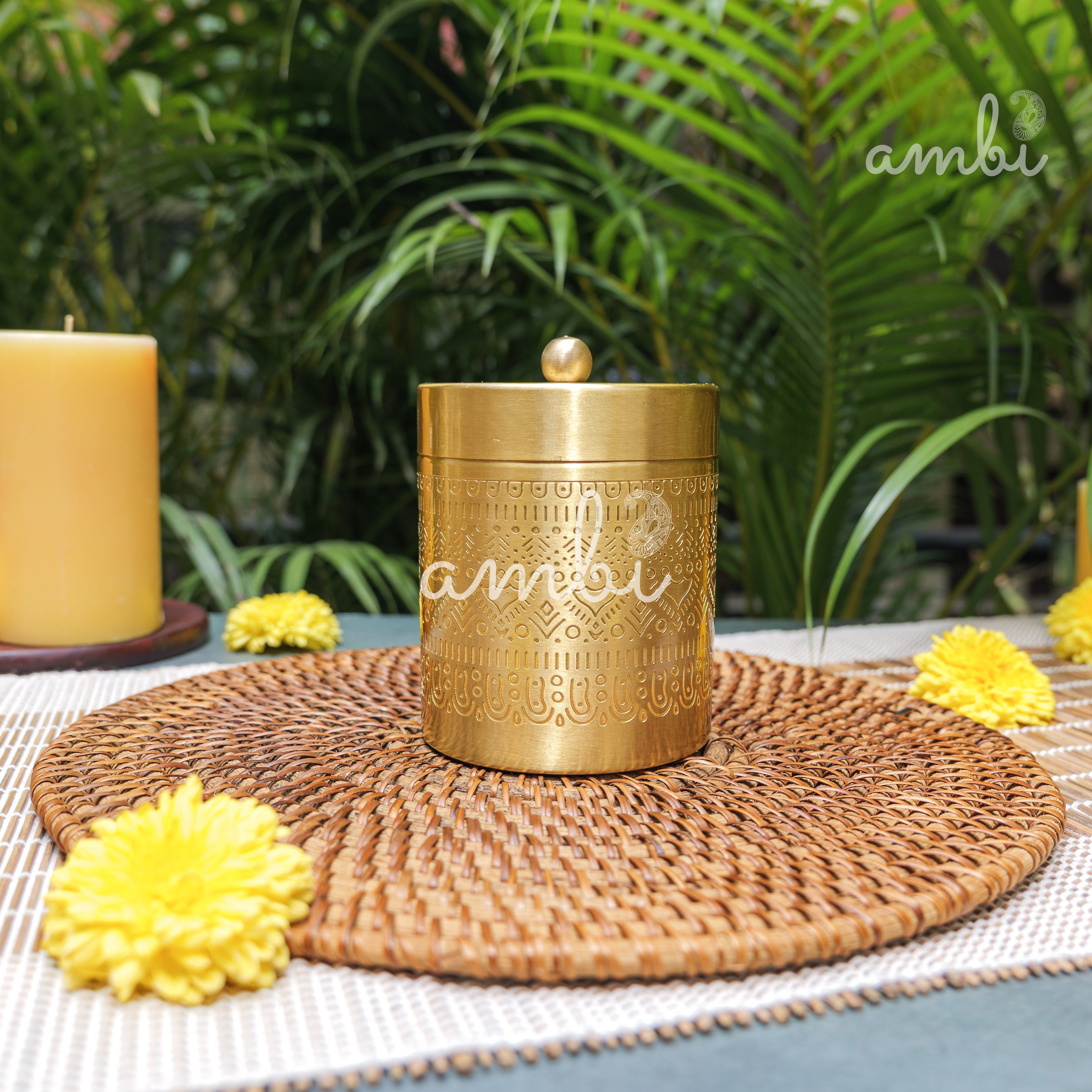 Ambi Pure Brass Elegant Etched Medium Storage Box