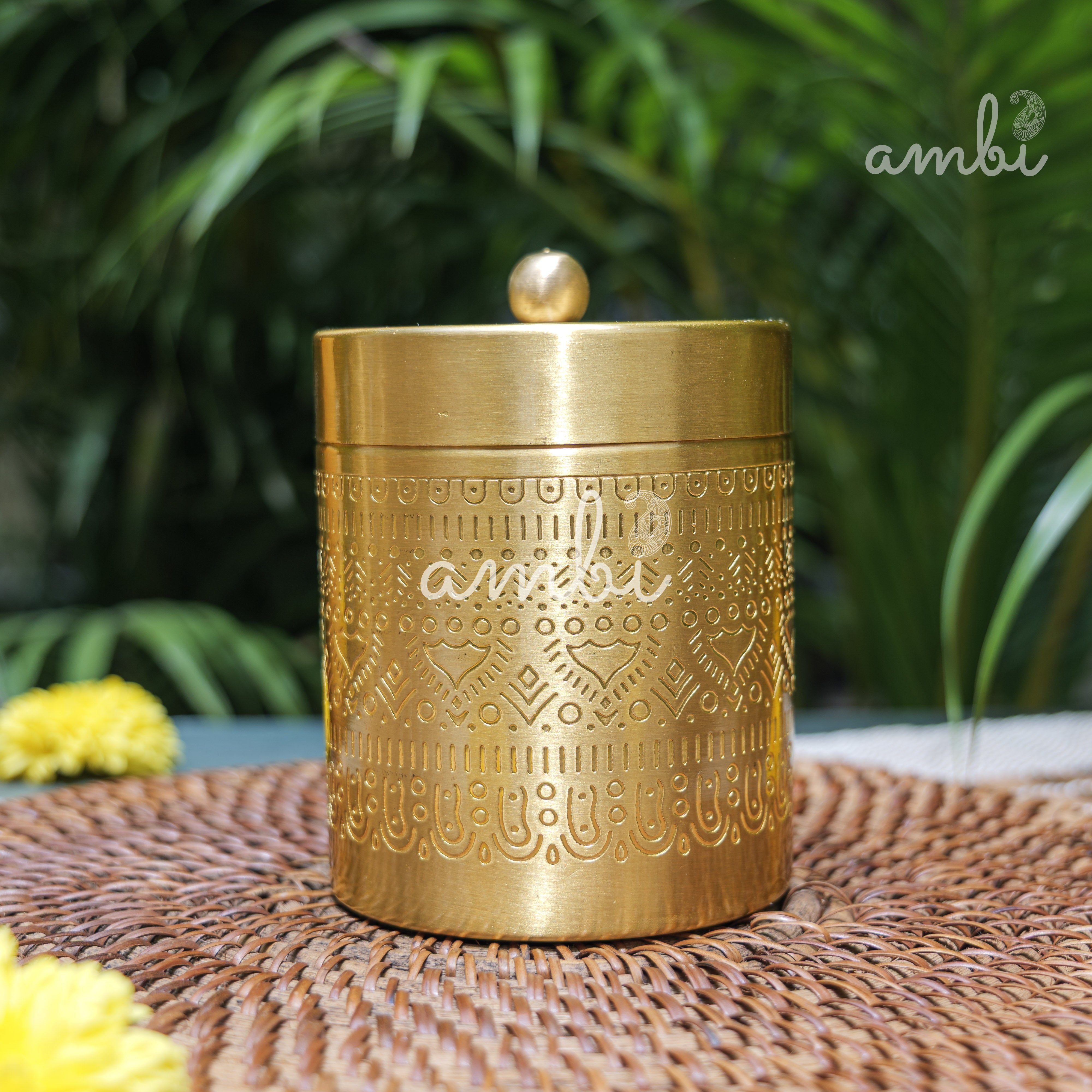 Ambi Pure Brass Elegant Etched Medium Storage Box