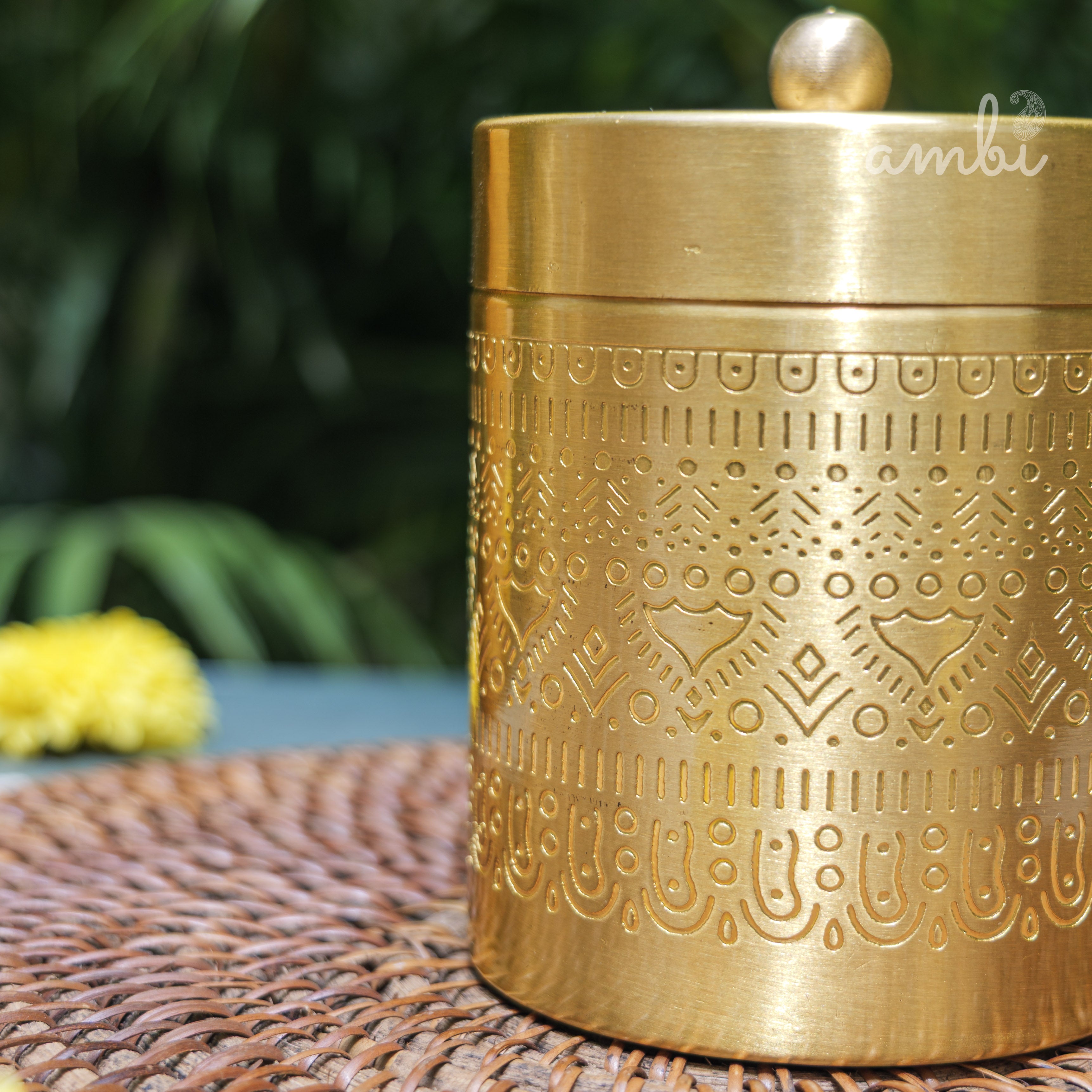Ambi Pure Brass Elegant Etched Medium Storage Box