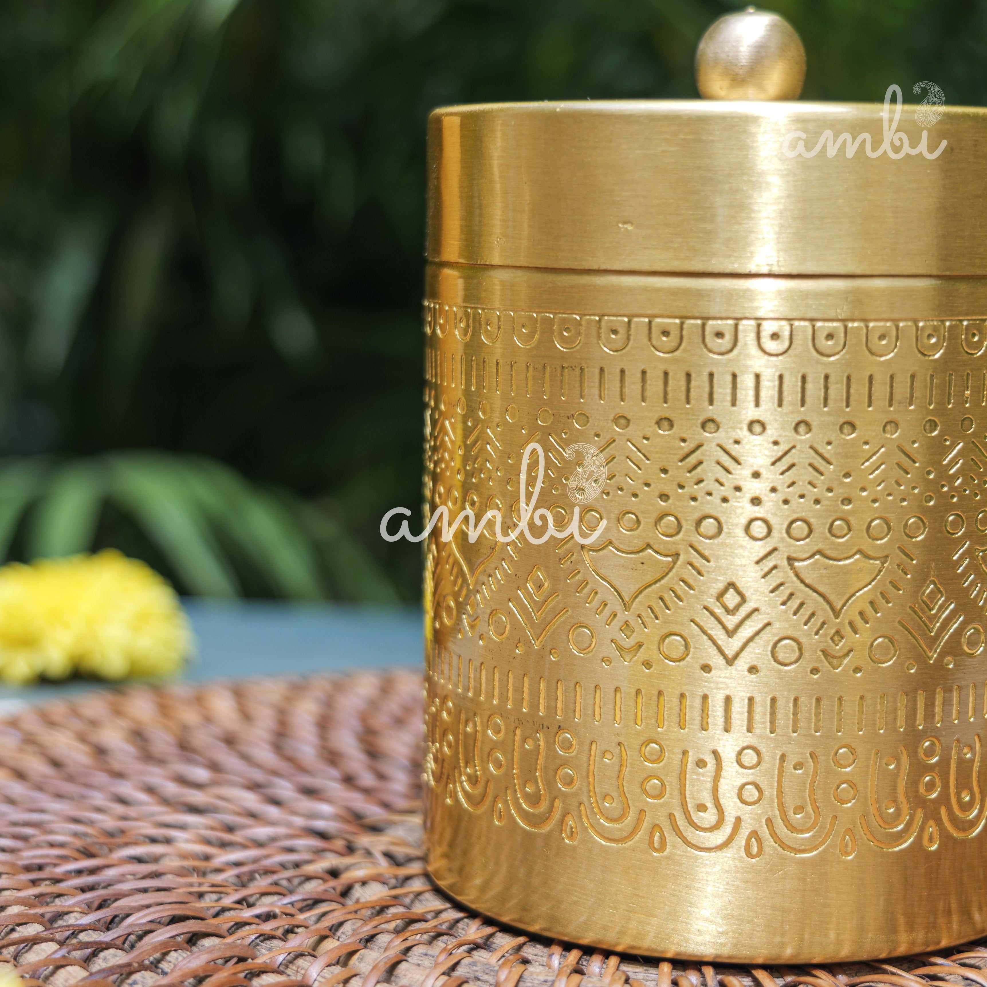 Ambi Pure Brass Elegant Etched Medium Storage Box