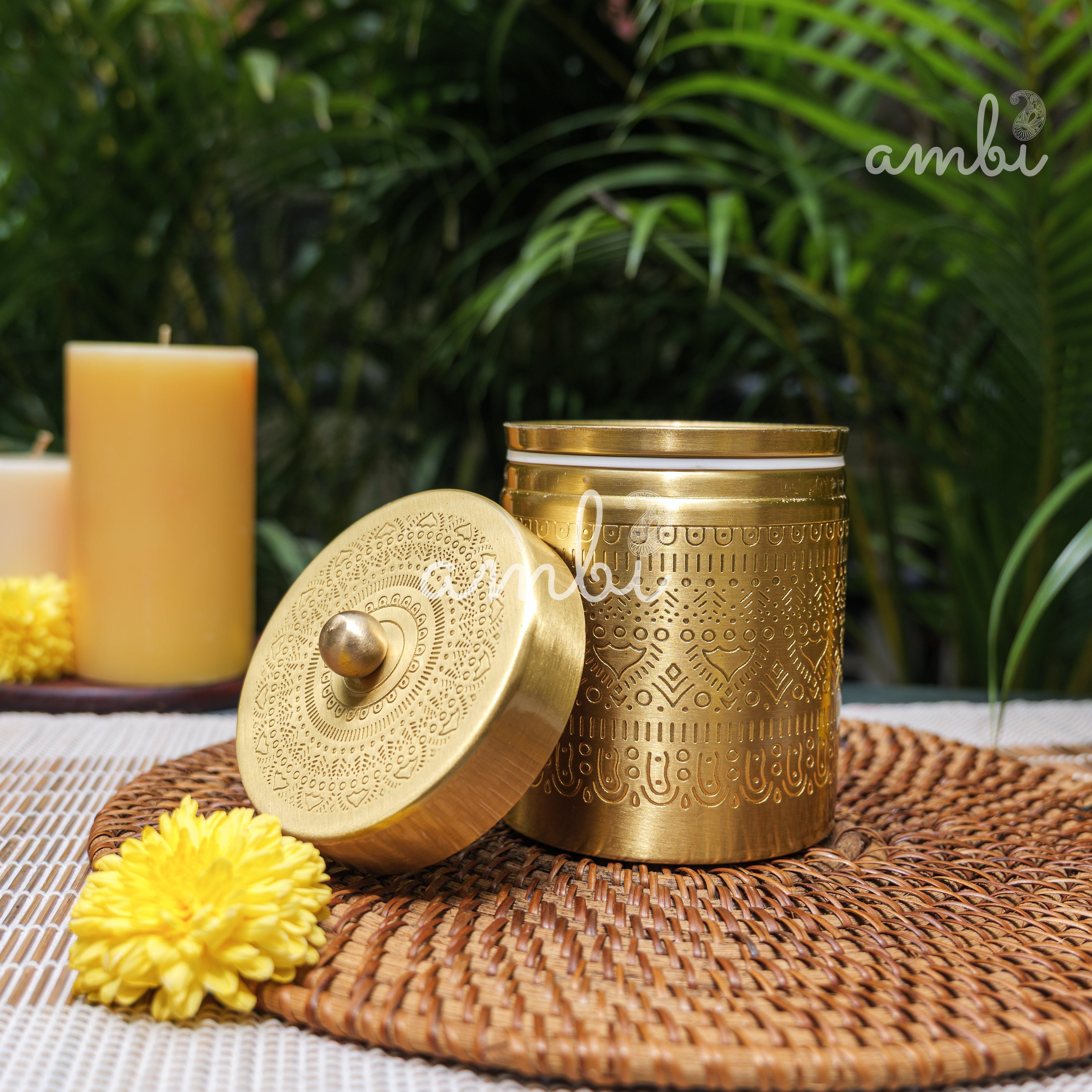 Ambi Pure Brass Elegant Etched Medium Storage Box