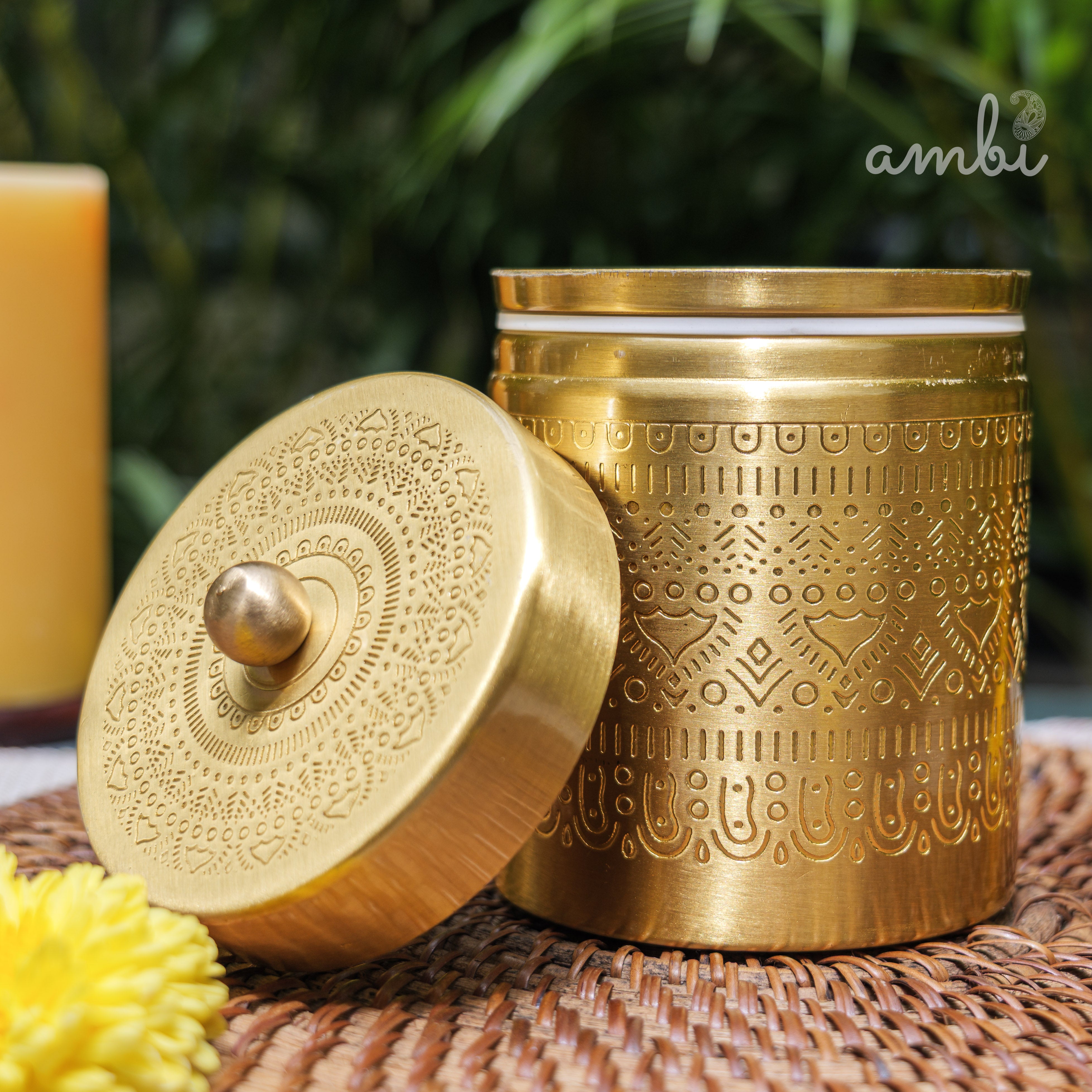 Ambi Pure Brass Elegant Etched Medium Storage Box