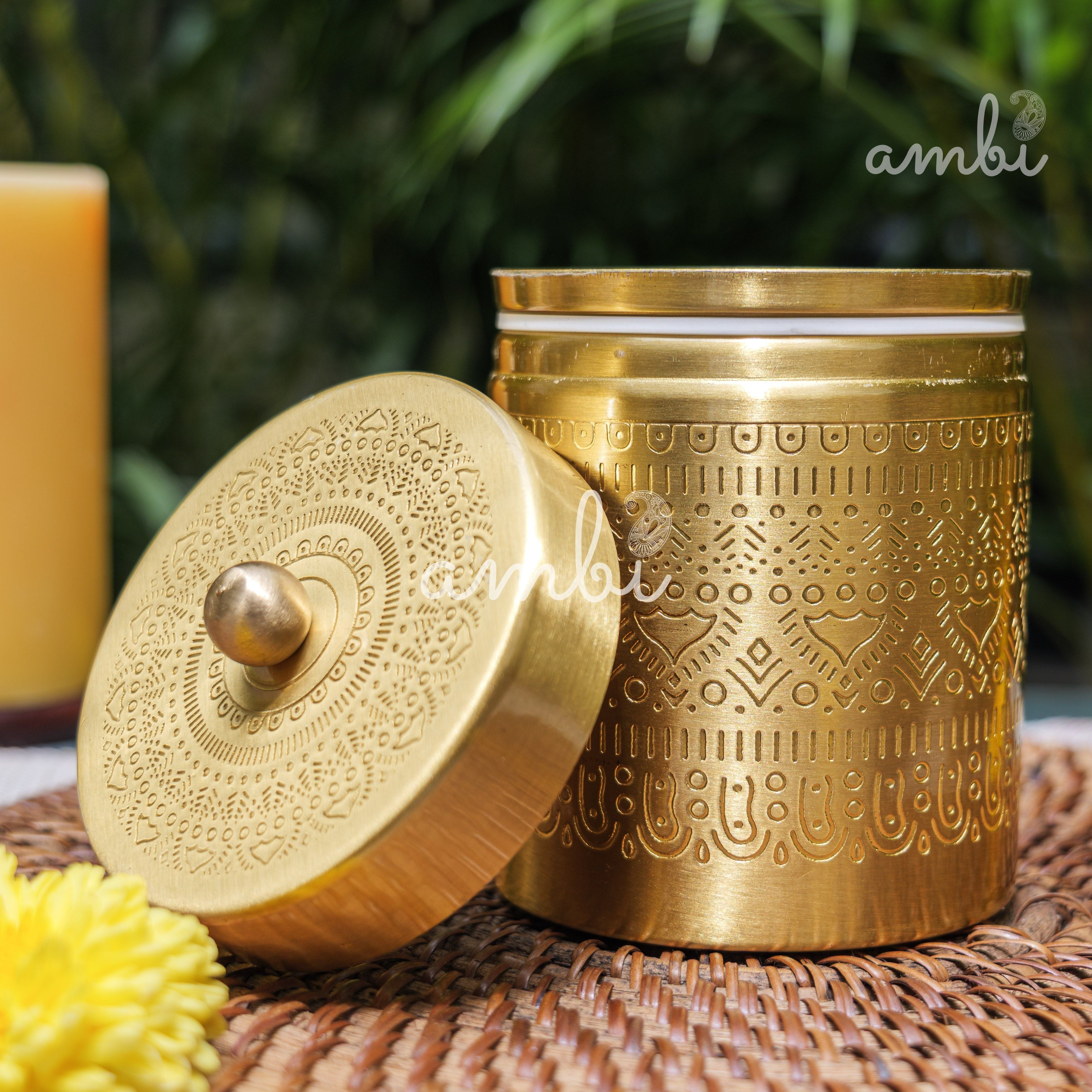 Ambi Pure Brass Elegant Etched Medium Storage Box