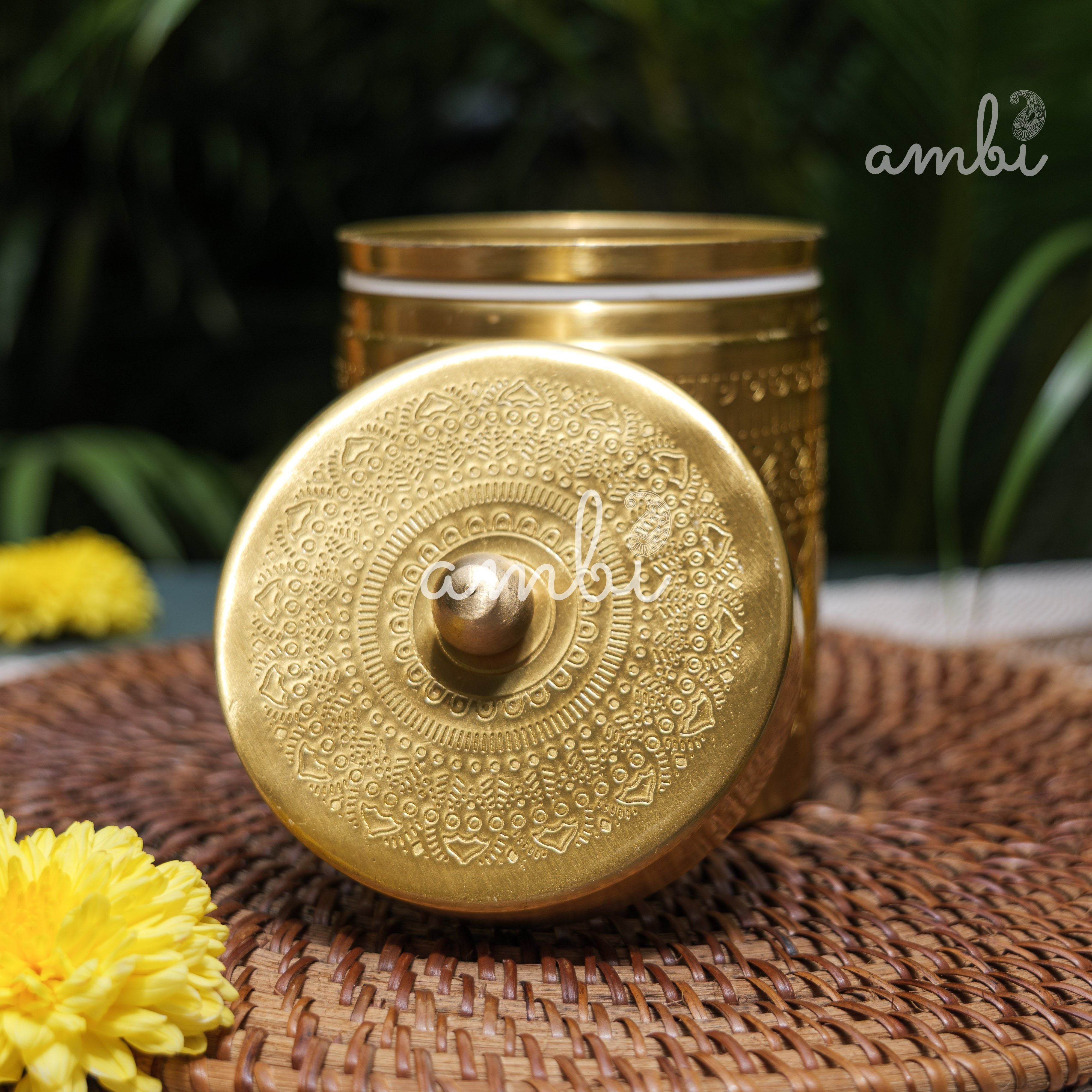 Ambi Pure Brass Elegant Etched Medium Storage Box