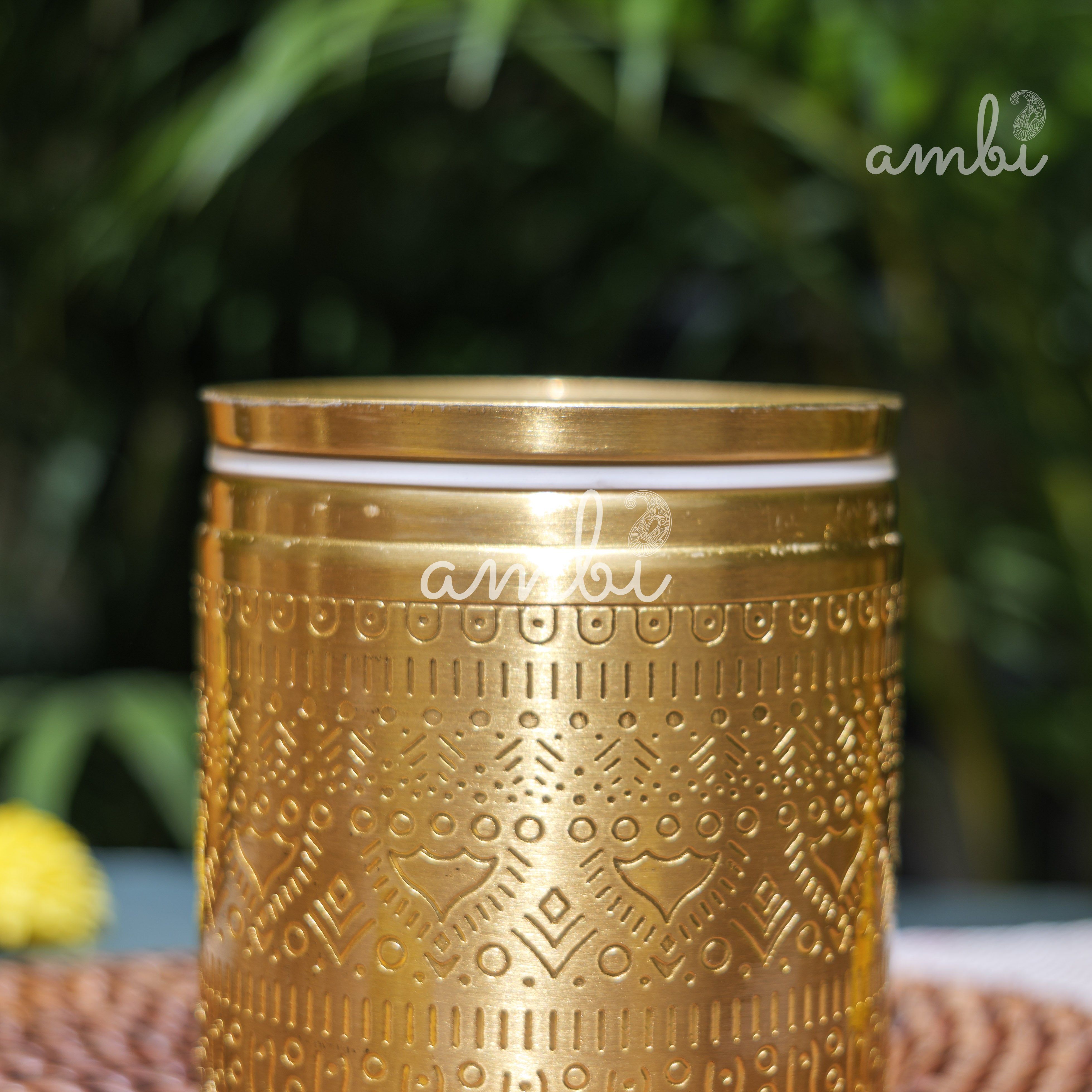 Ambi Pure Brass Elegant Etched Medium Storage Box